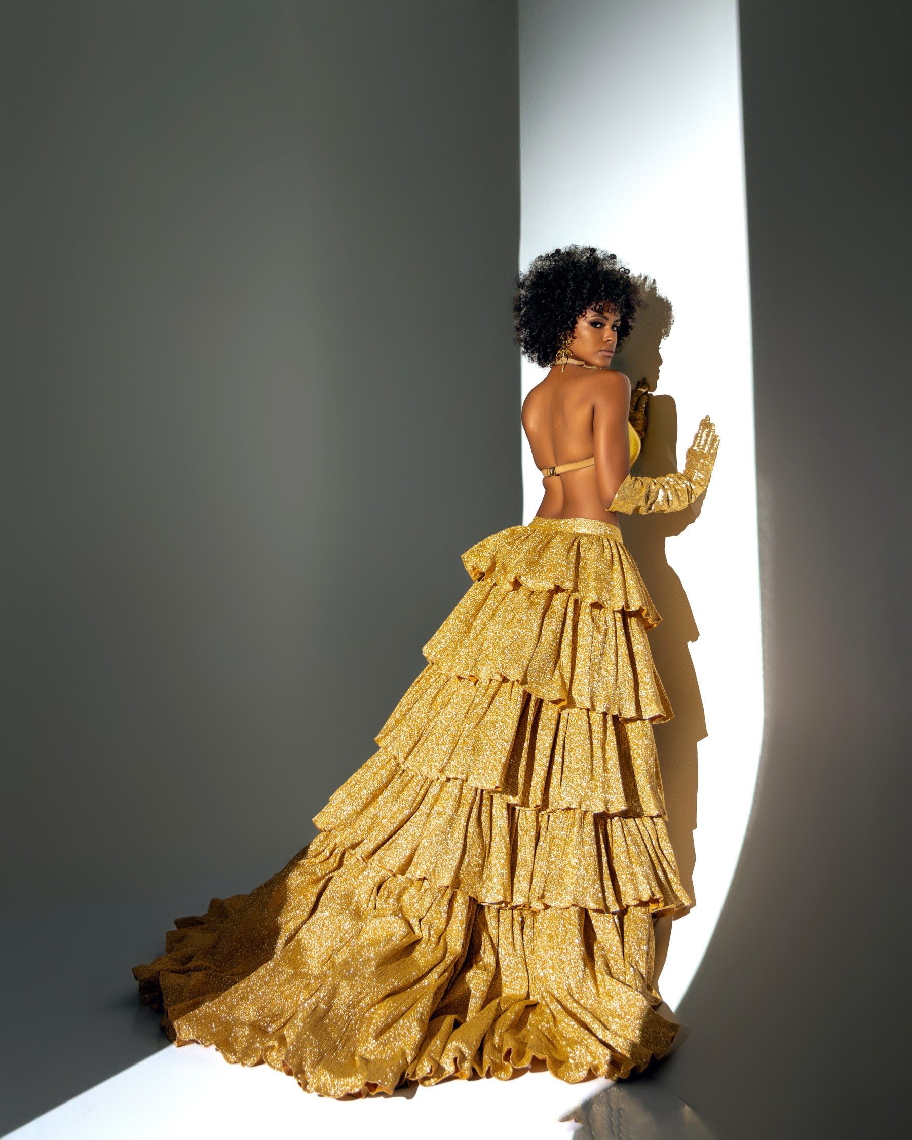 Gold Metal Top with Crinkled Skirt