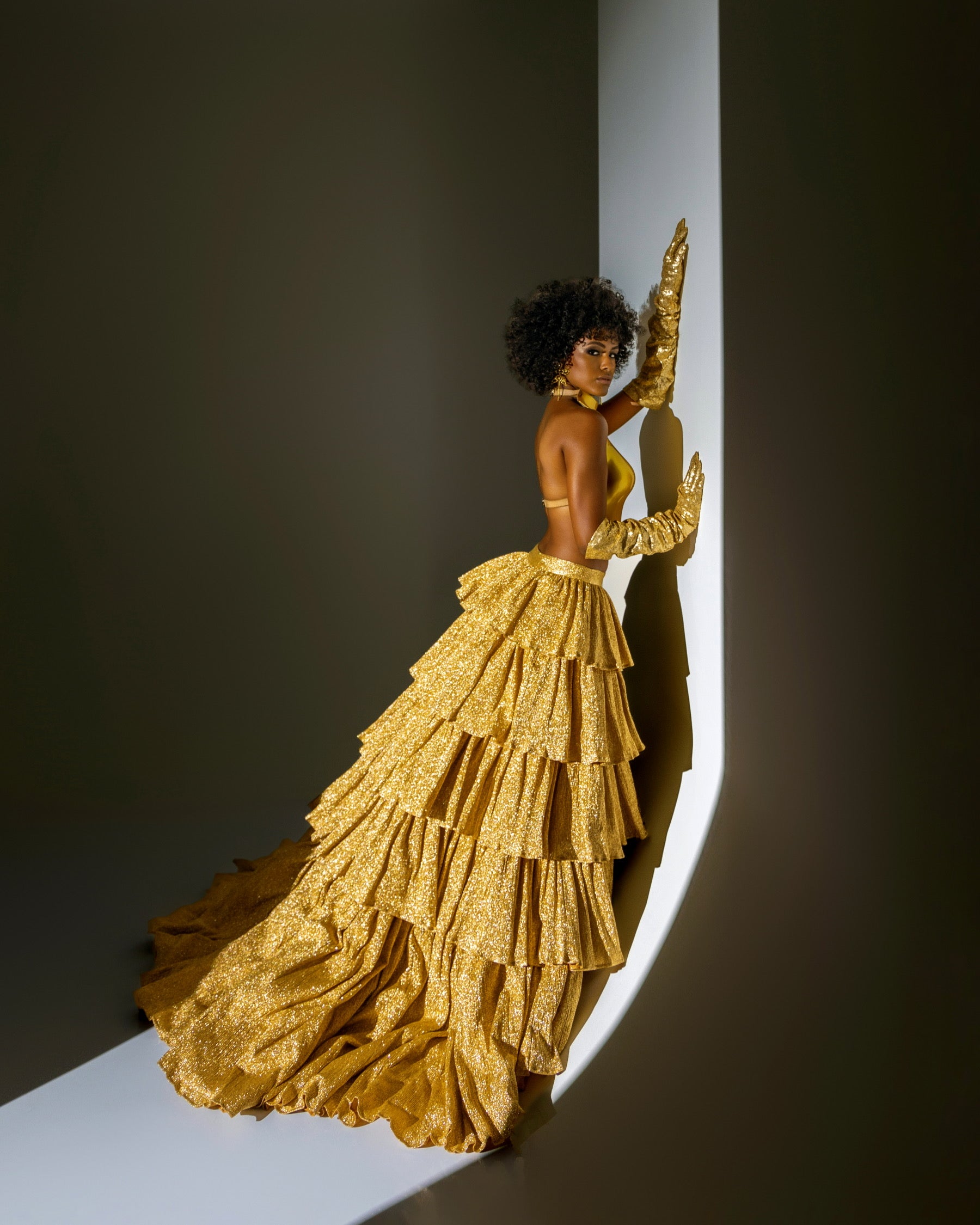 Gold Metal Top with Crinkled Skirt