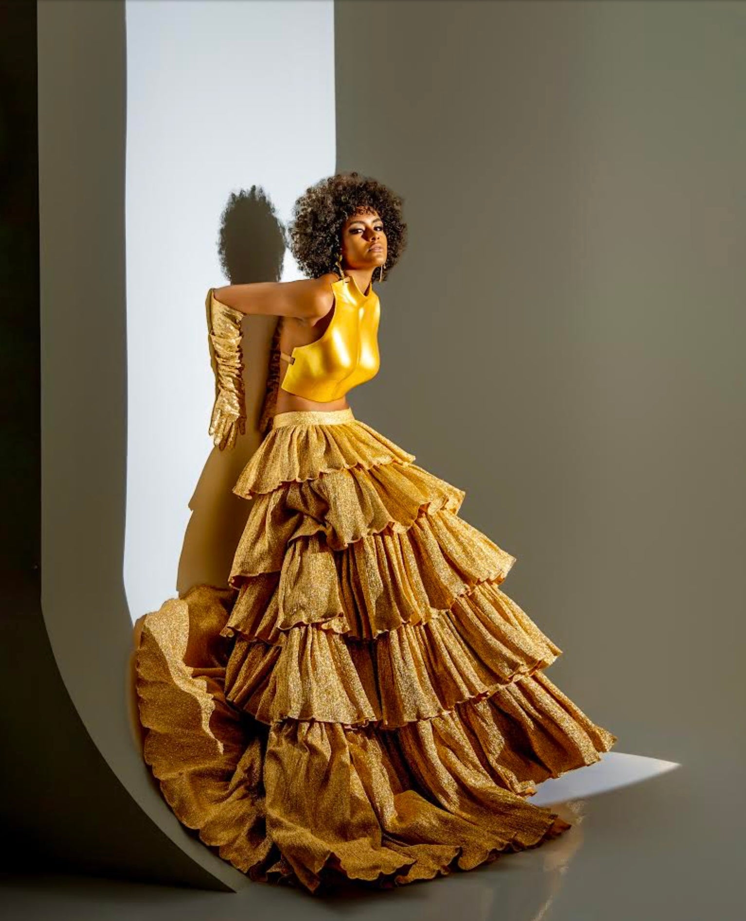 Gold Metal Top with Crinkled Skirt