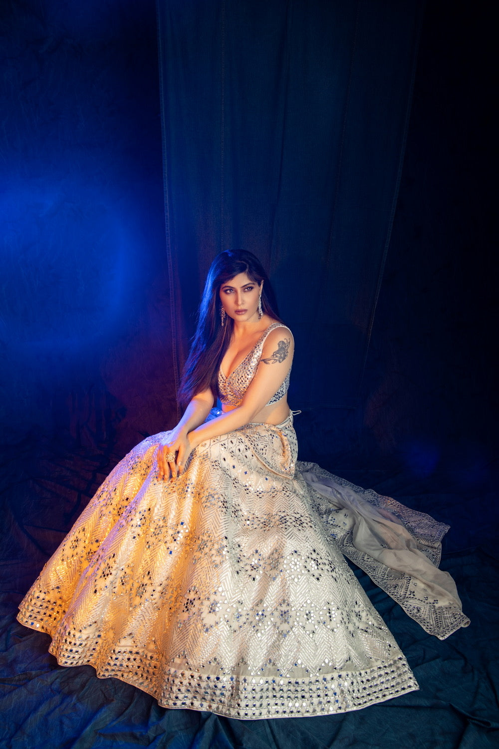 Silk Organza Mirror Embroidery Lehenga