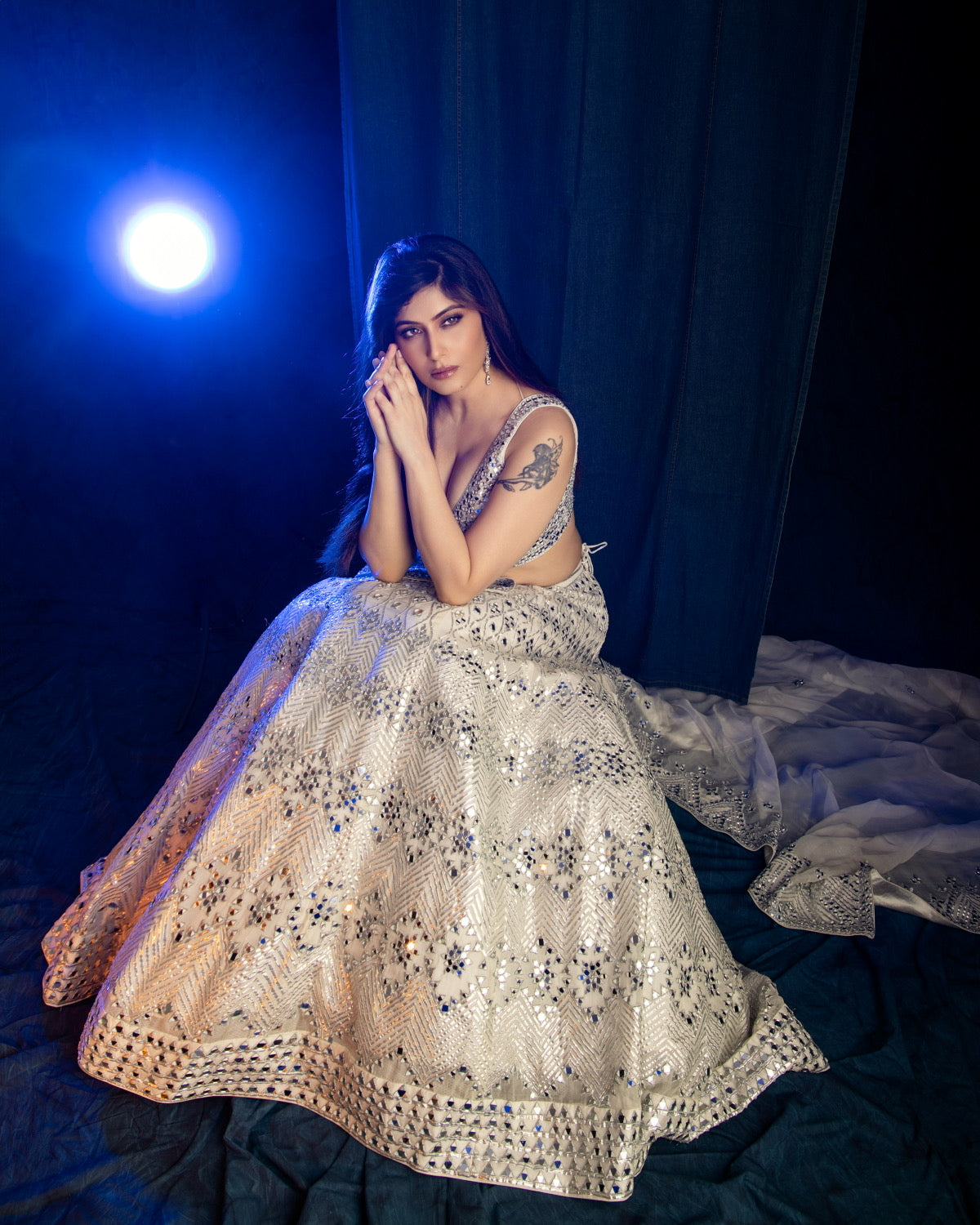 Silk Organza Mirror Embroidery Lehenga