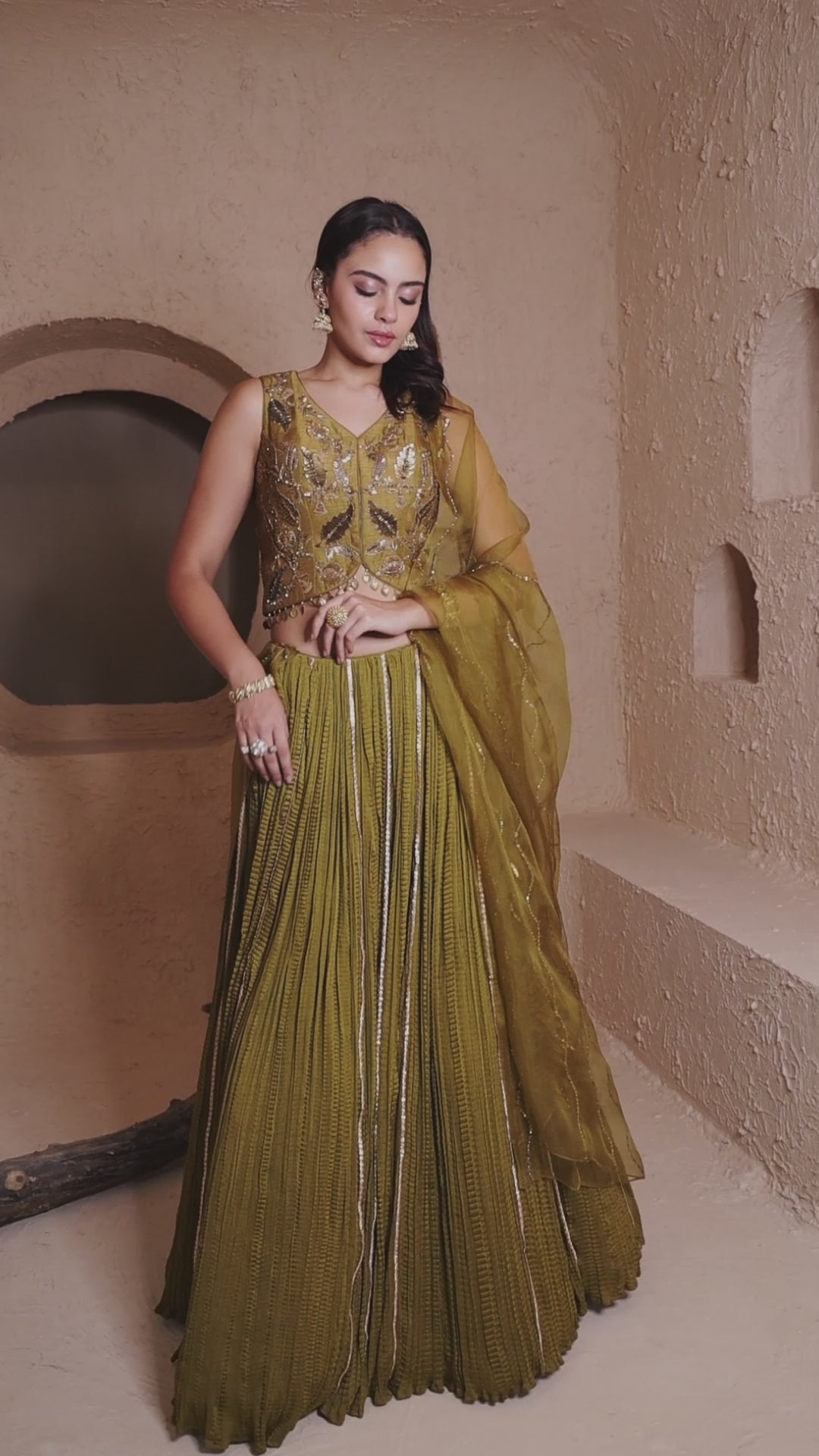 Heena Green Crinkled Lehenga with Anaar Motifs