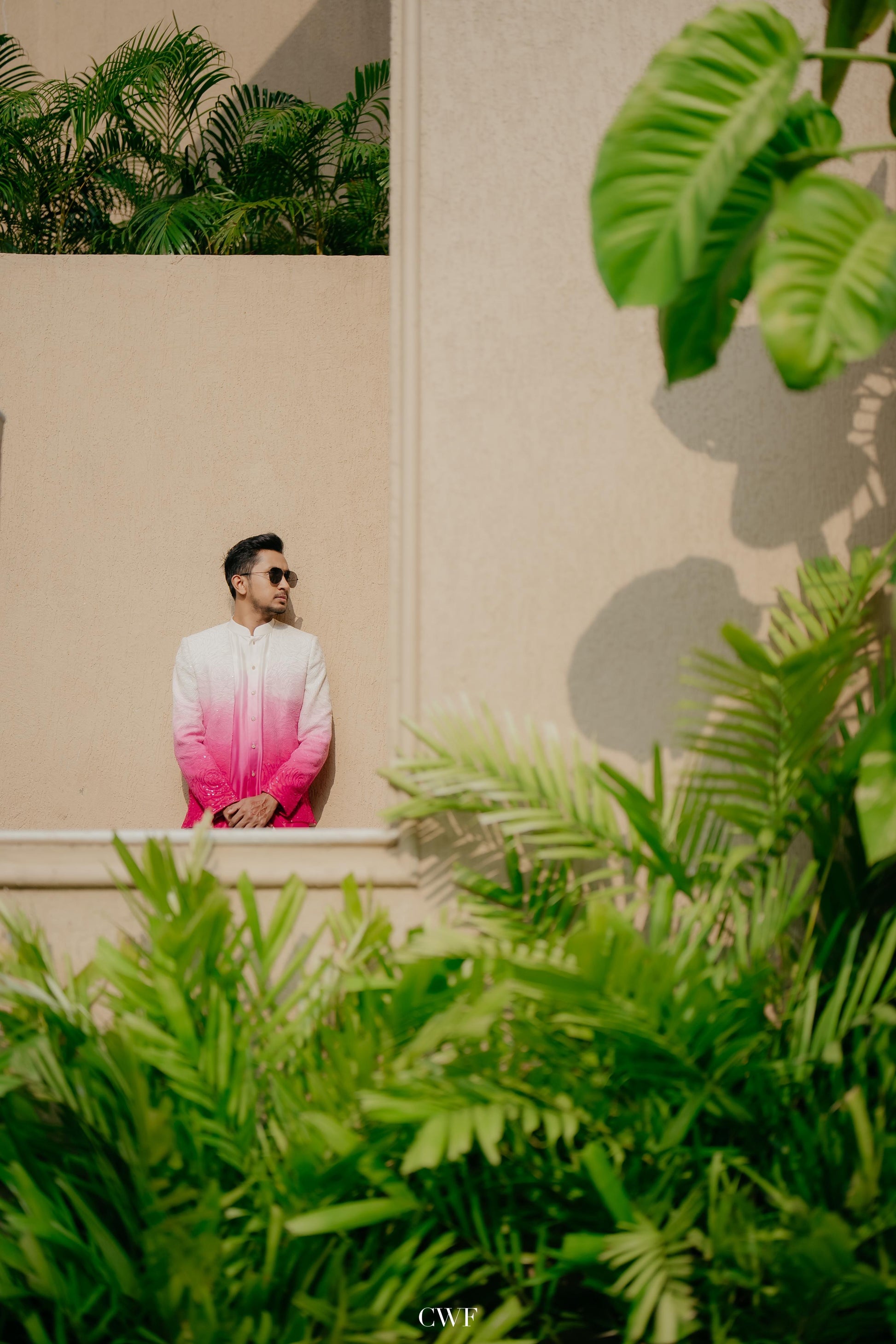 Pink-White Ombre Sherwani Outfit