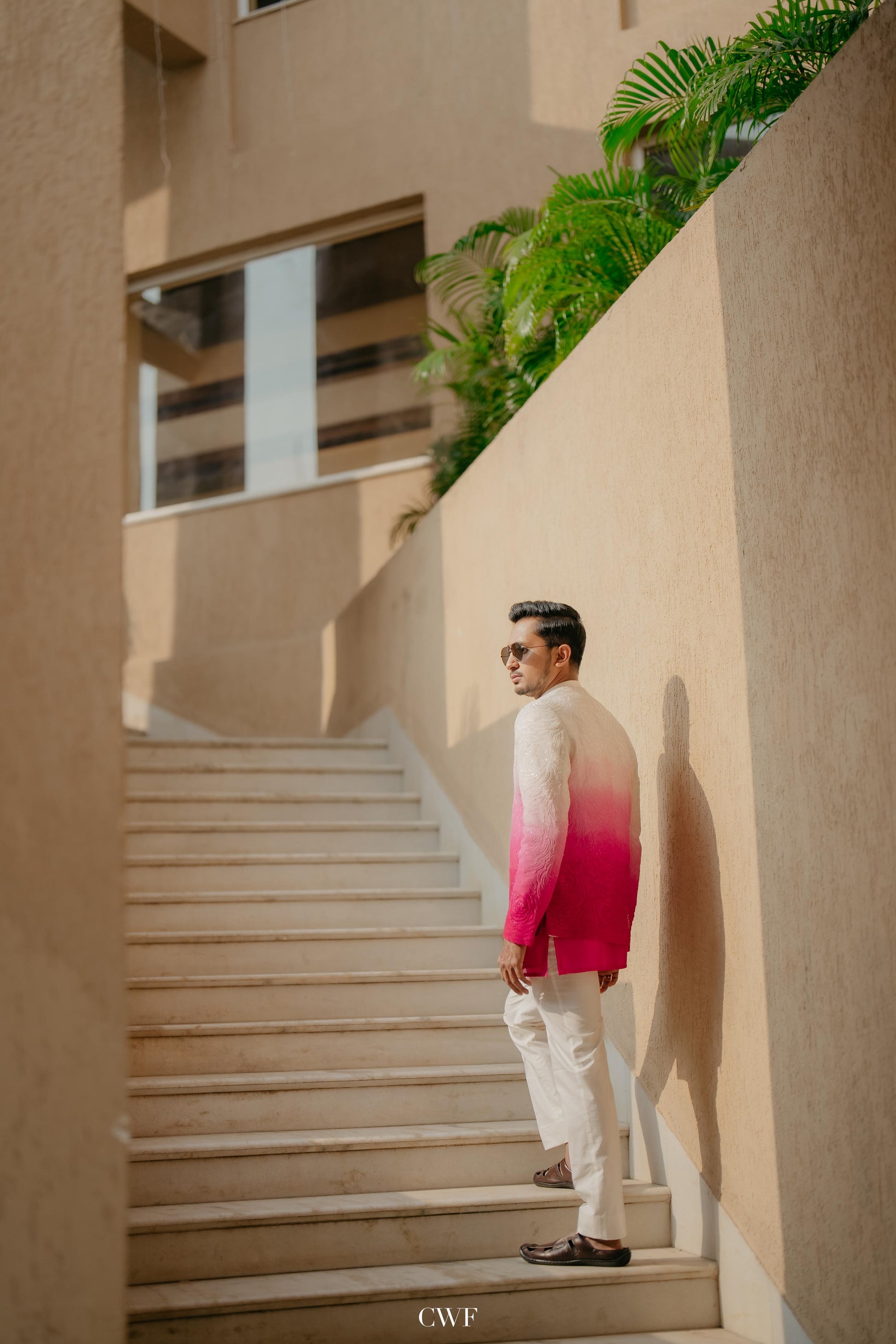 Pink-White Ombre Sherwani Outfit
