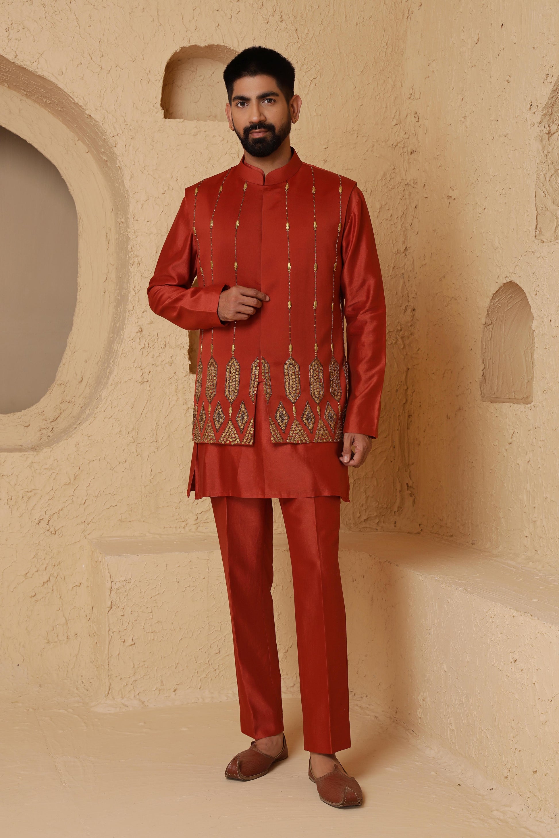 Rust Embroidery Jacket Set