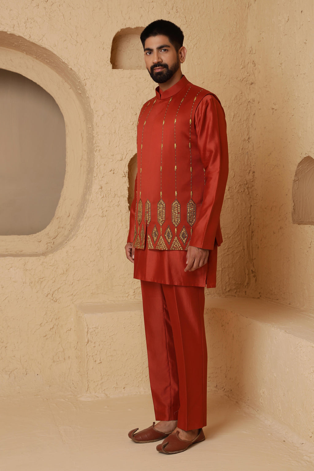 Rust Embroidery Jacket Set