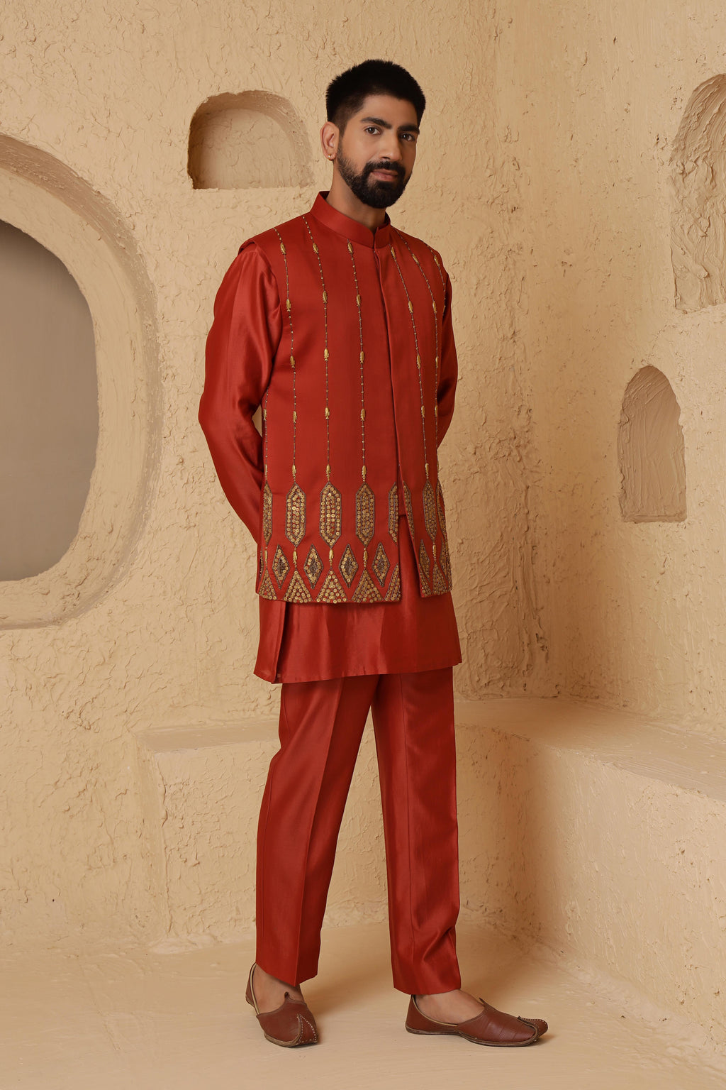 Rust Embroidery Jacket Set