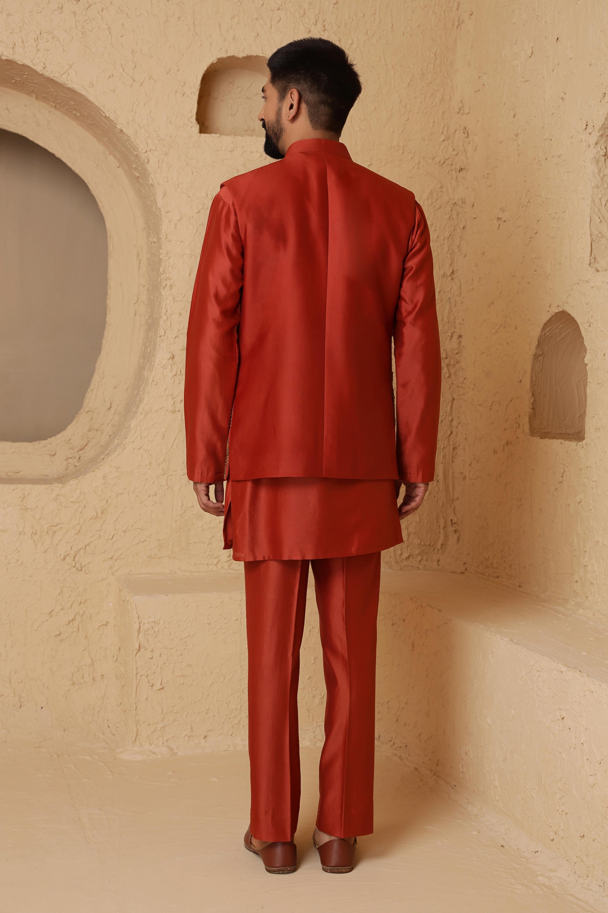 Rust Embroidery Jacket Set