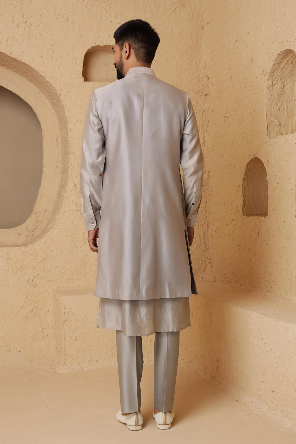 Charcoal Grey Nalki Long Jacket Set