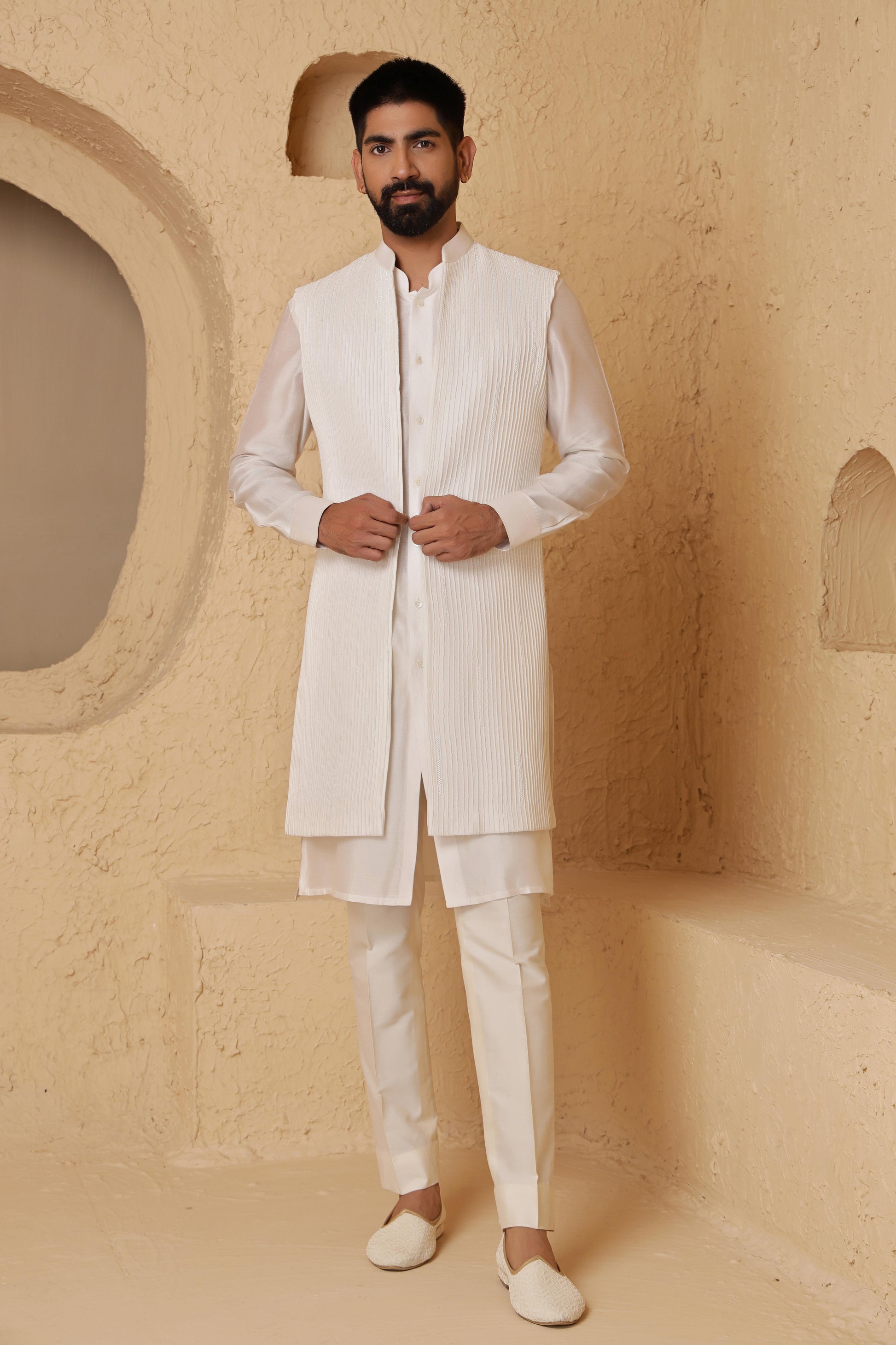 Ivory Nalki Long Open Jacket Set