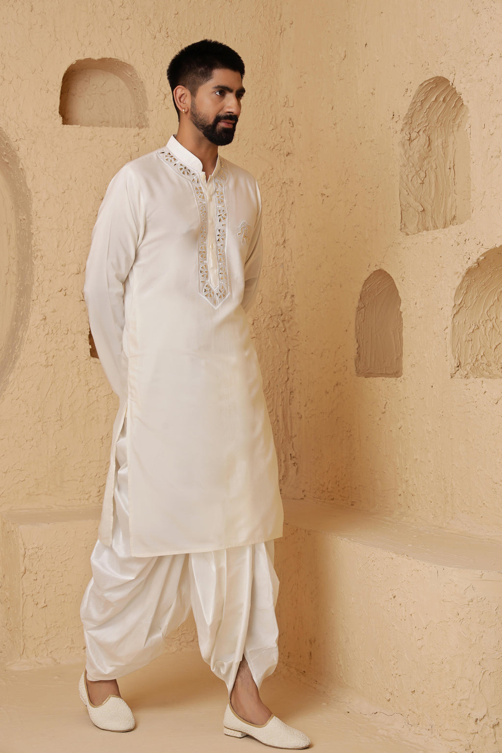 Ivory Elephant Motif Kurta Set