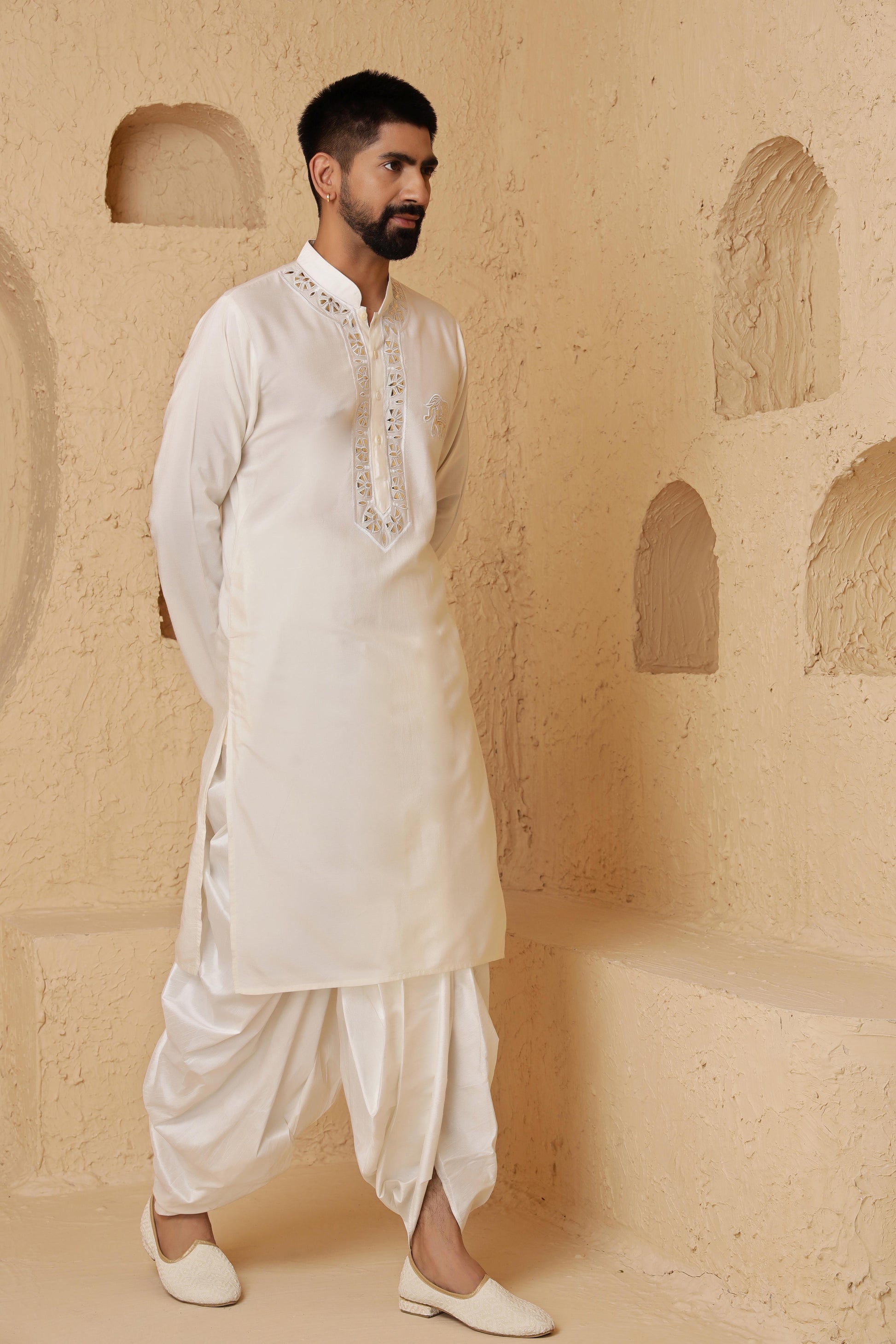 Ivory Elephant Motif Kurta Set