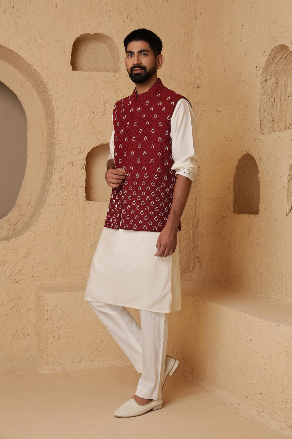 Red Leaf Motif Jacket Set