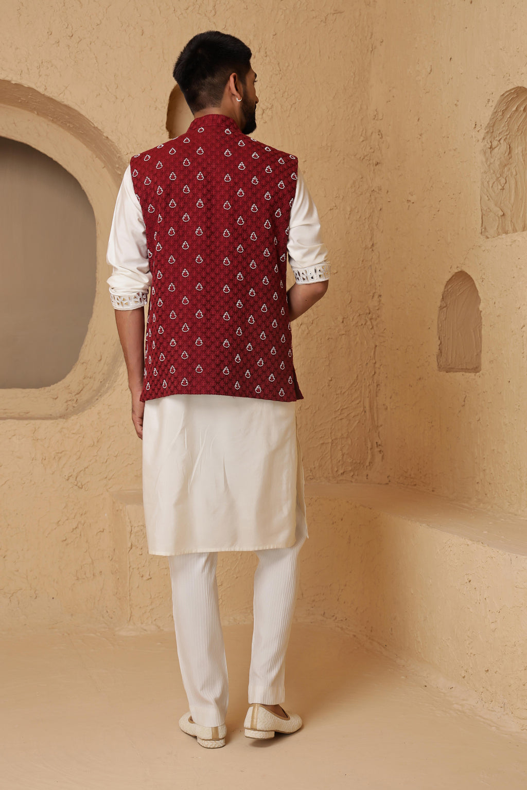 Red Leaf Motif Jacket Set