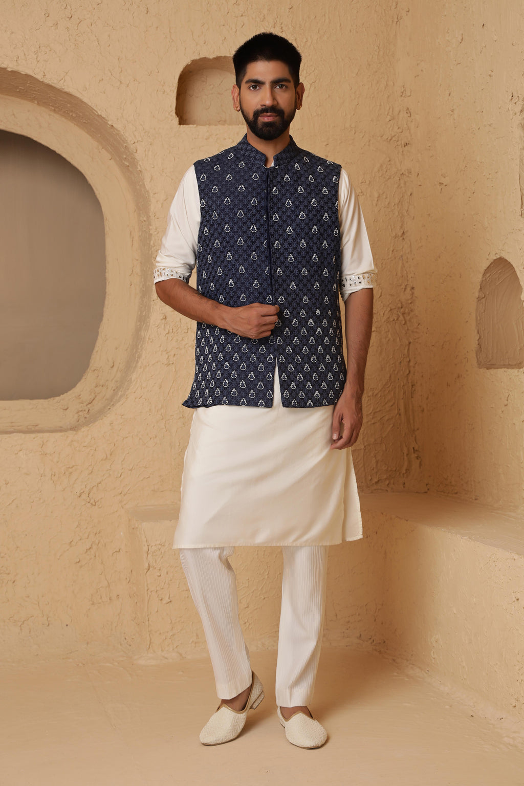 Blue Leaf Motif Jacket Set