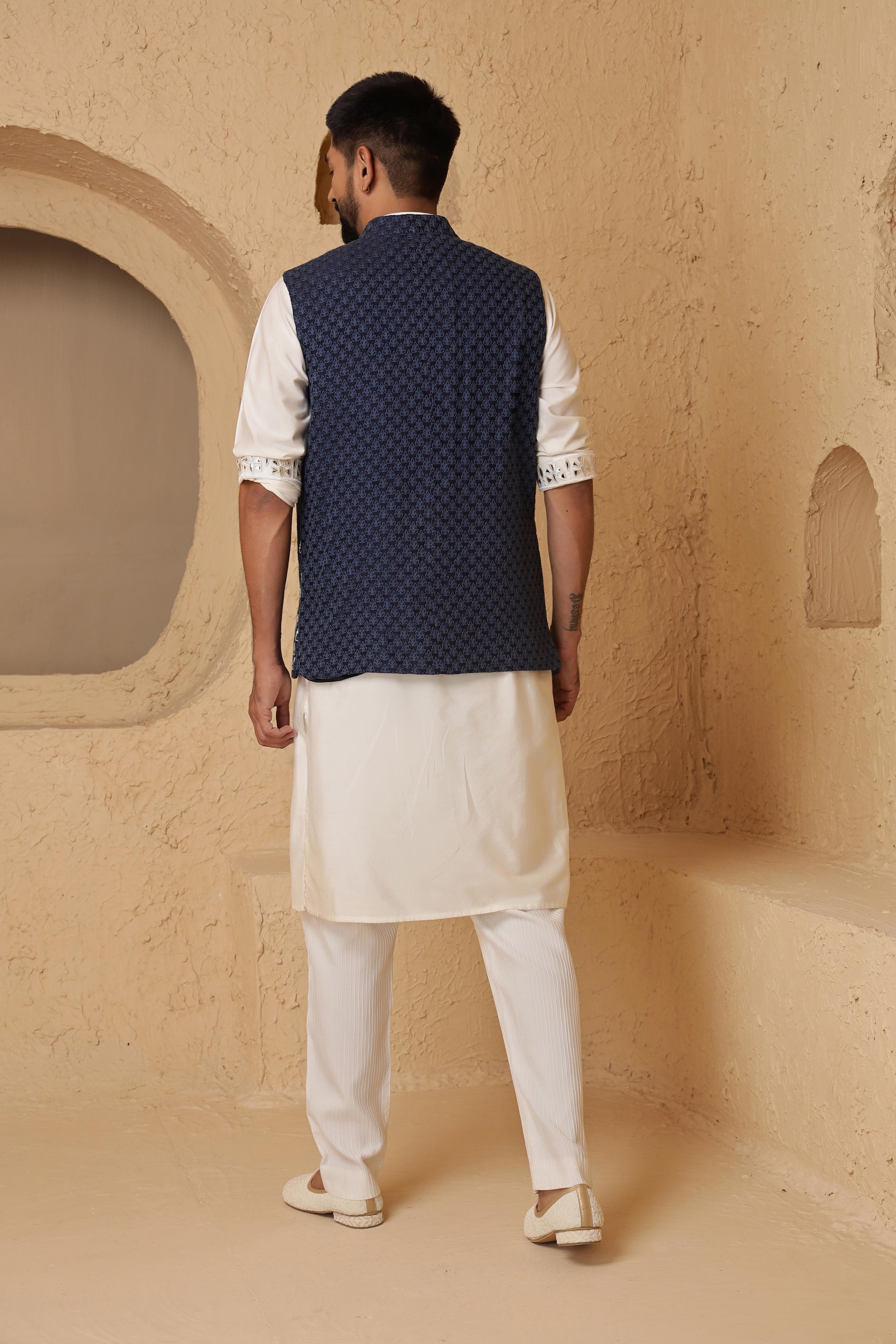 Blue Leaf Motif Jacket Set