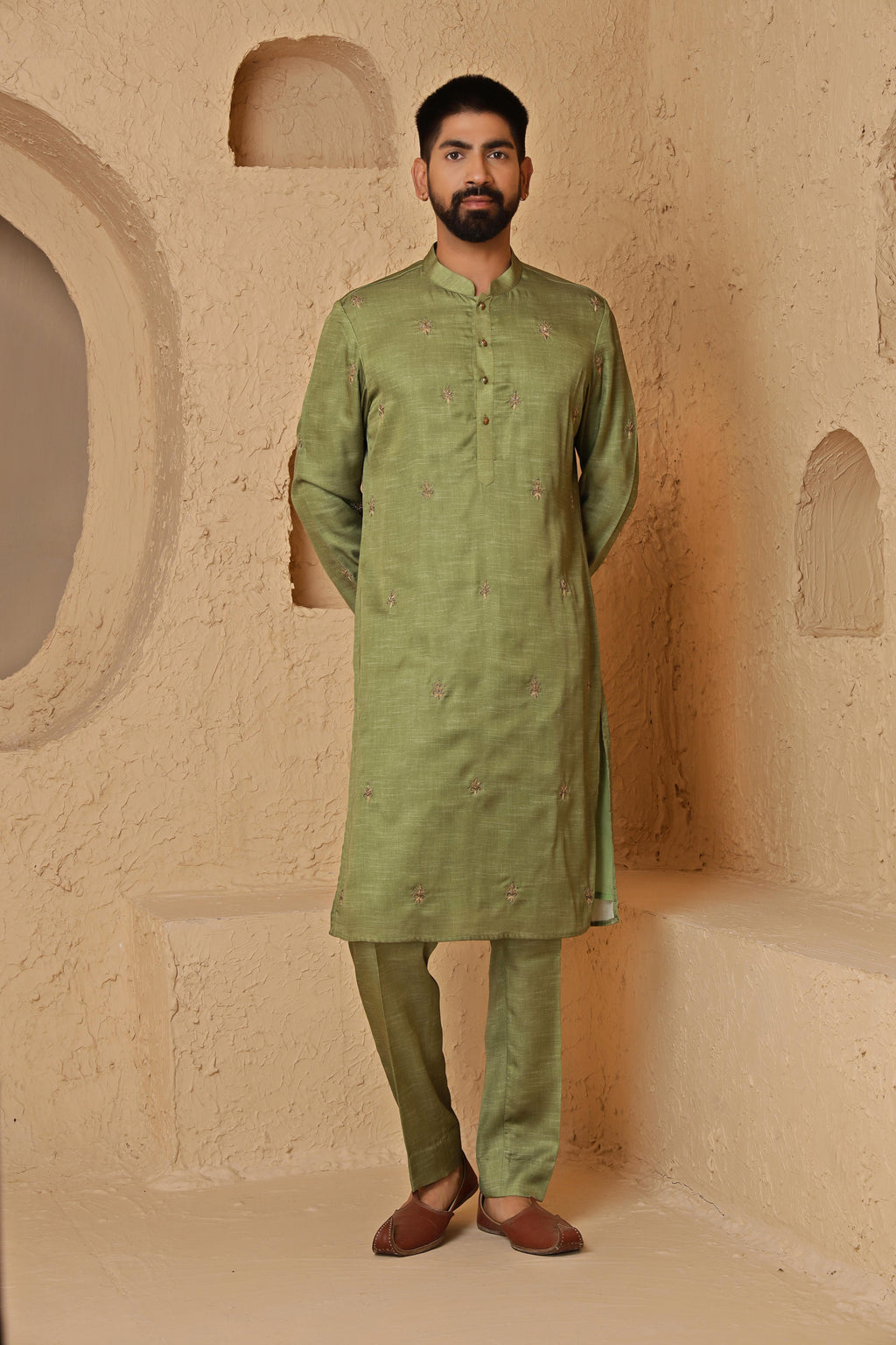 Green Zardosi Kurta Jacket Set
