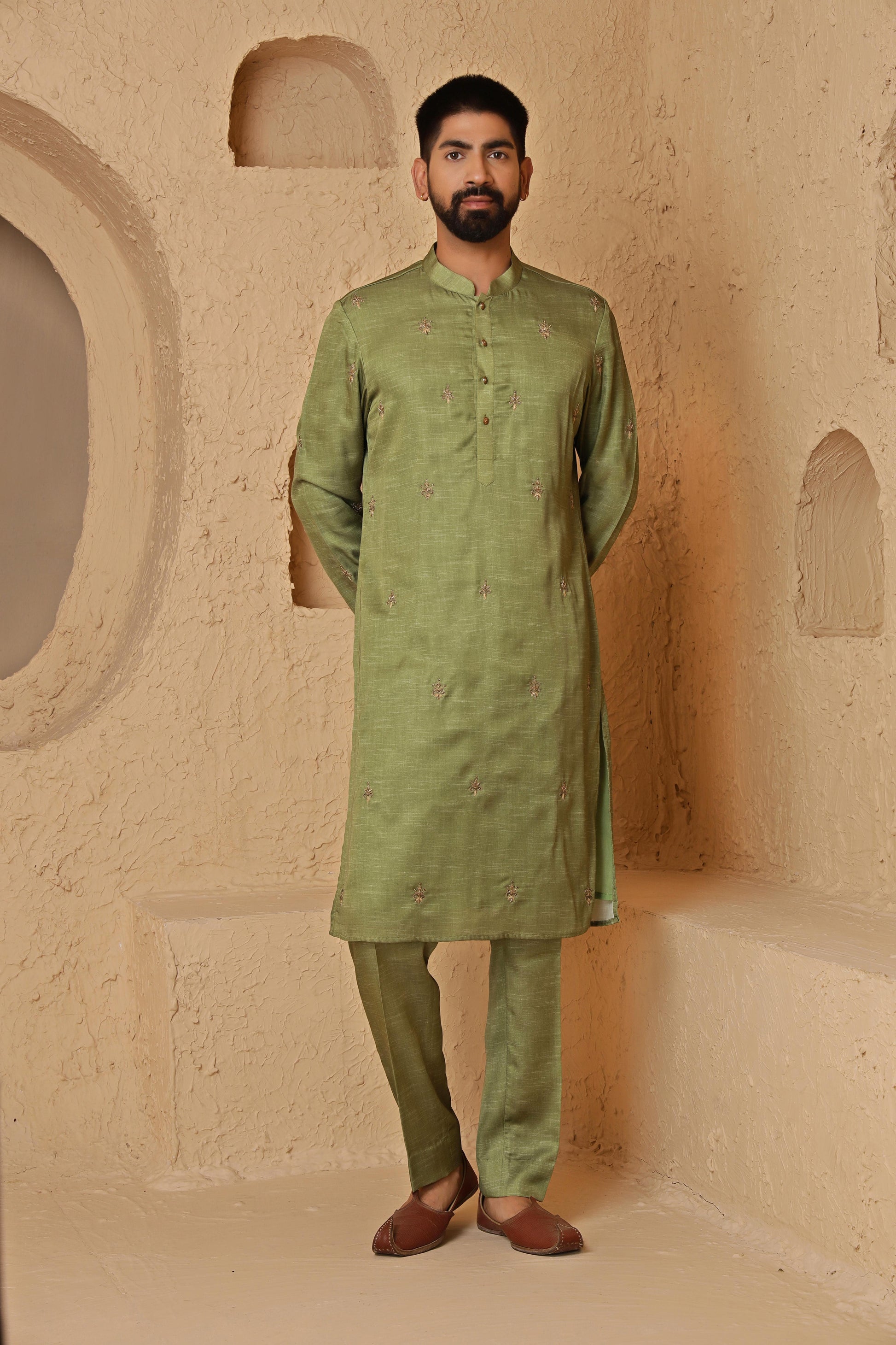Green Zardosi Kurta Jacket Set