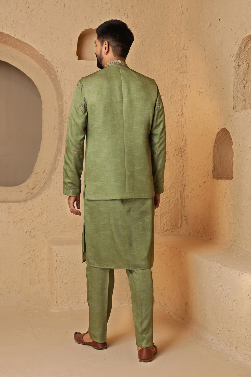 Green Zardosi Kurta Jacket Set
