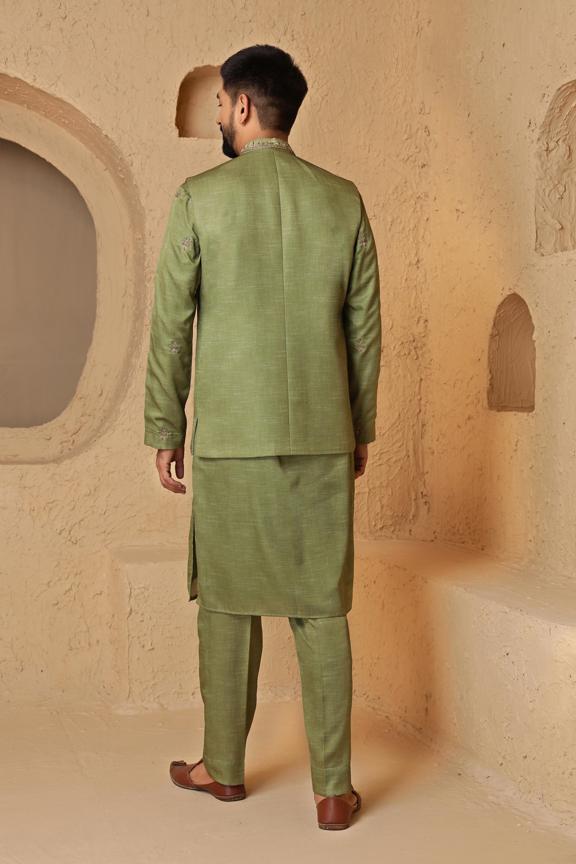 Green Zardosi Kurta Jacket Set