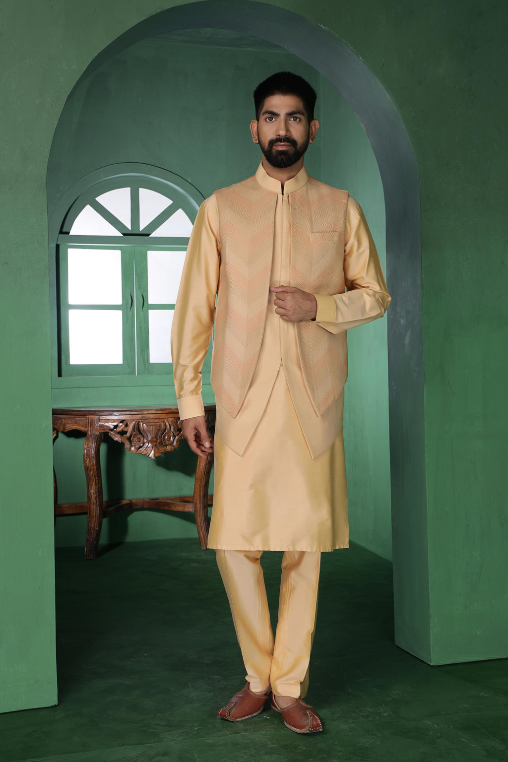 Beige multi-pintux Kurta Set