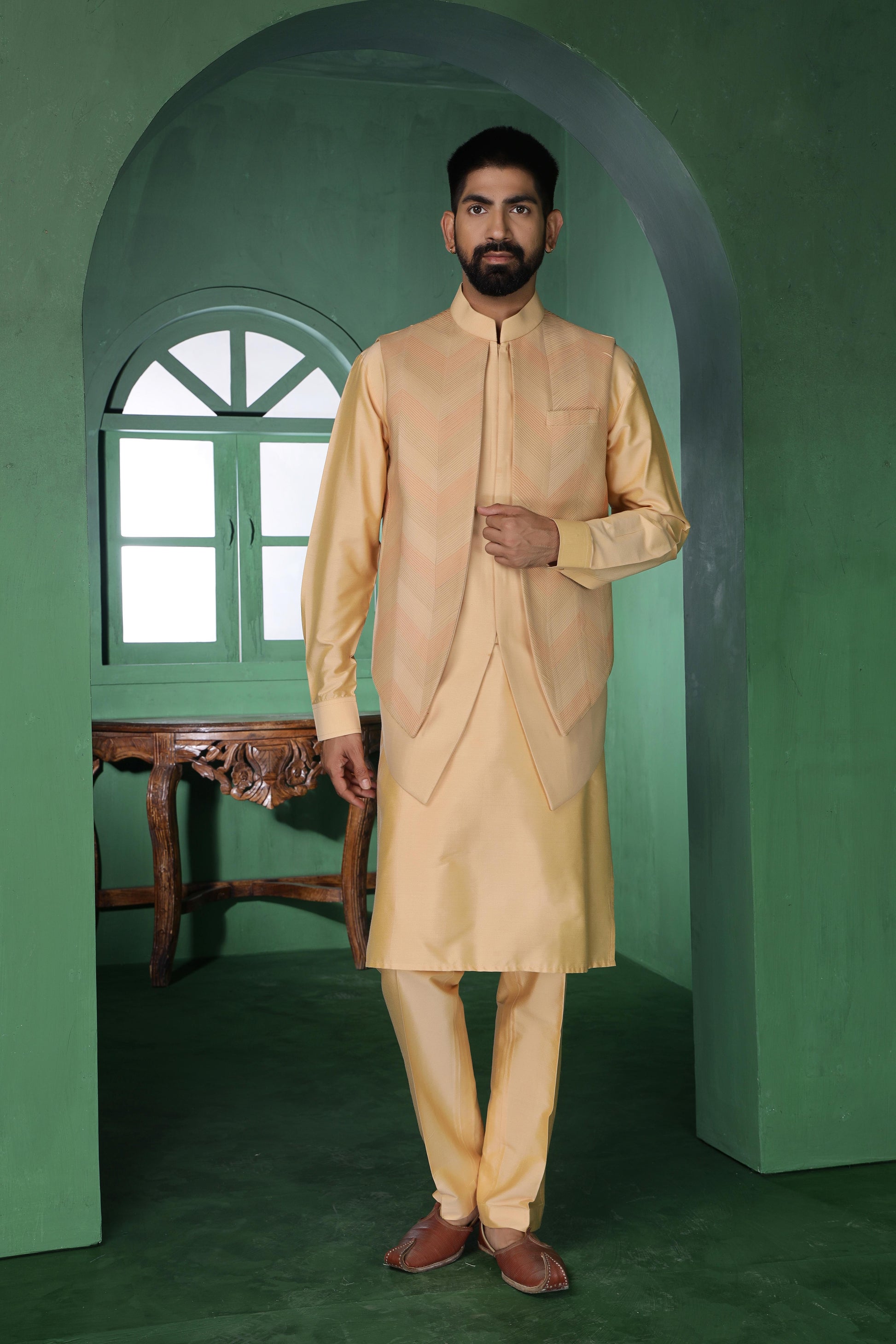 Beige multi-pintux Kurta Set