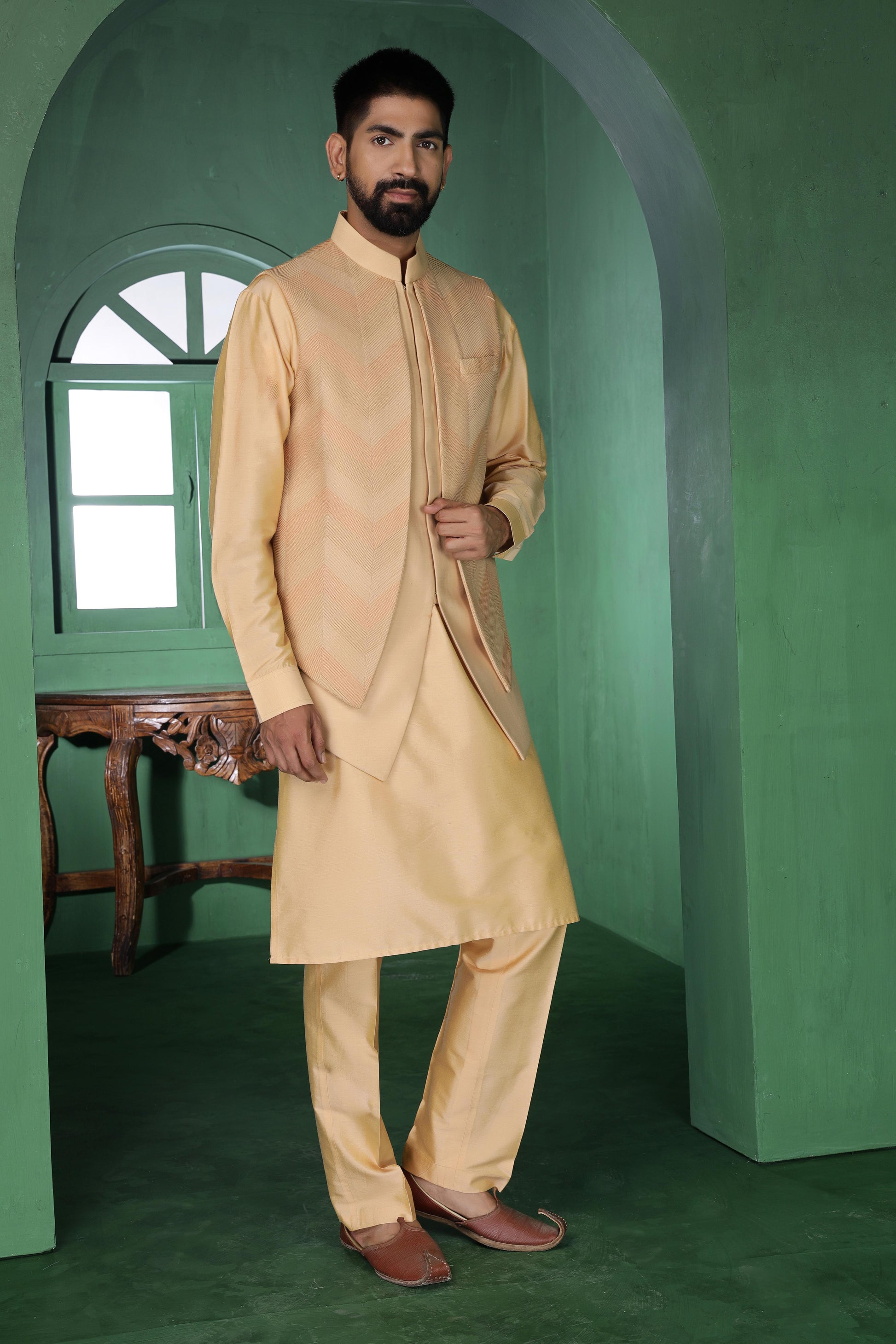 Beige multi-pintux Kurta Set