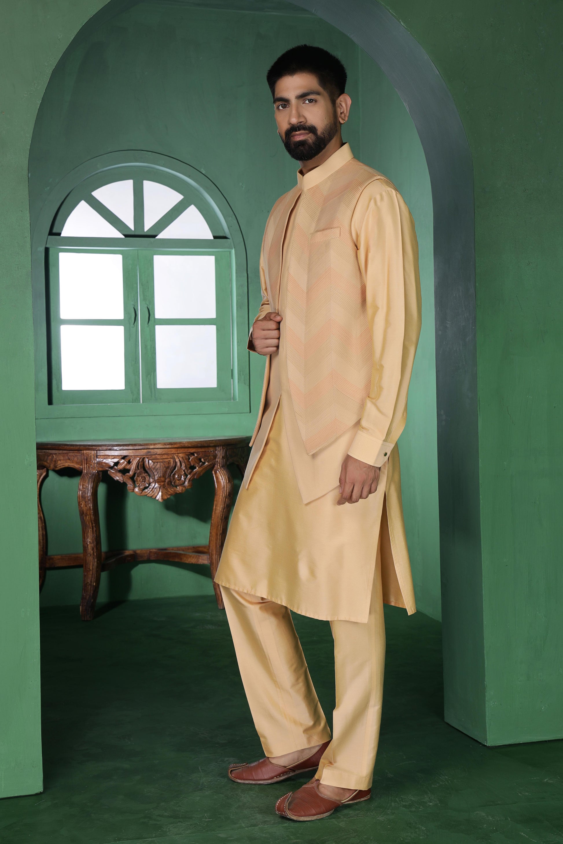 Beige multi-pintux Kurta Set