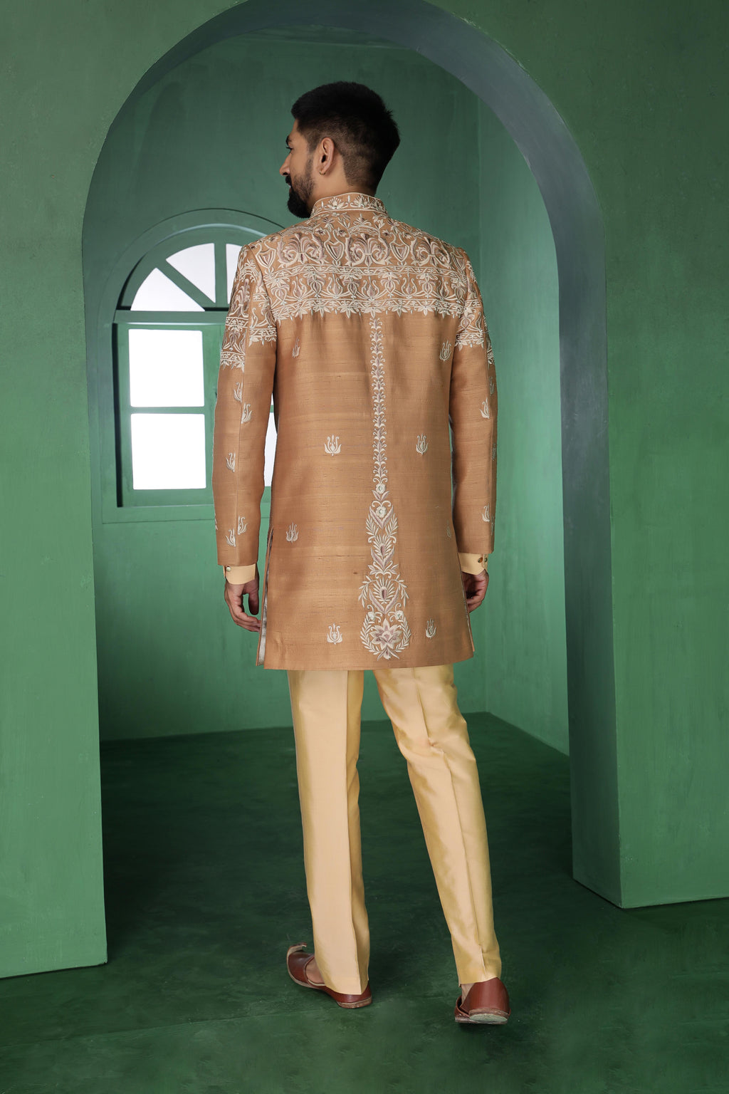 Beige Indo-Western Threaded Set