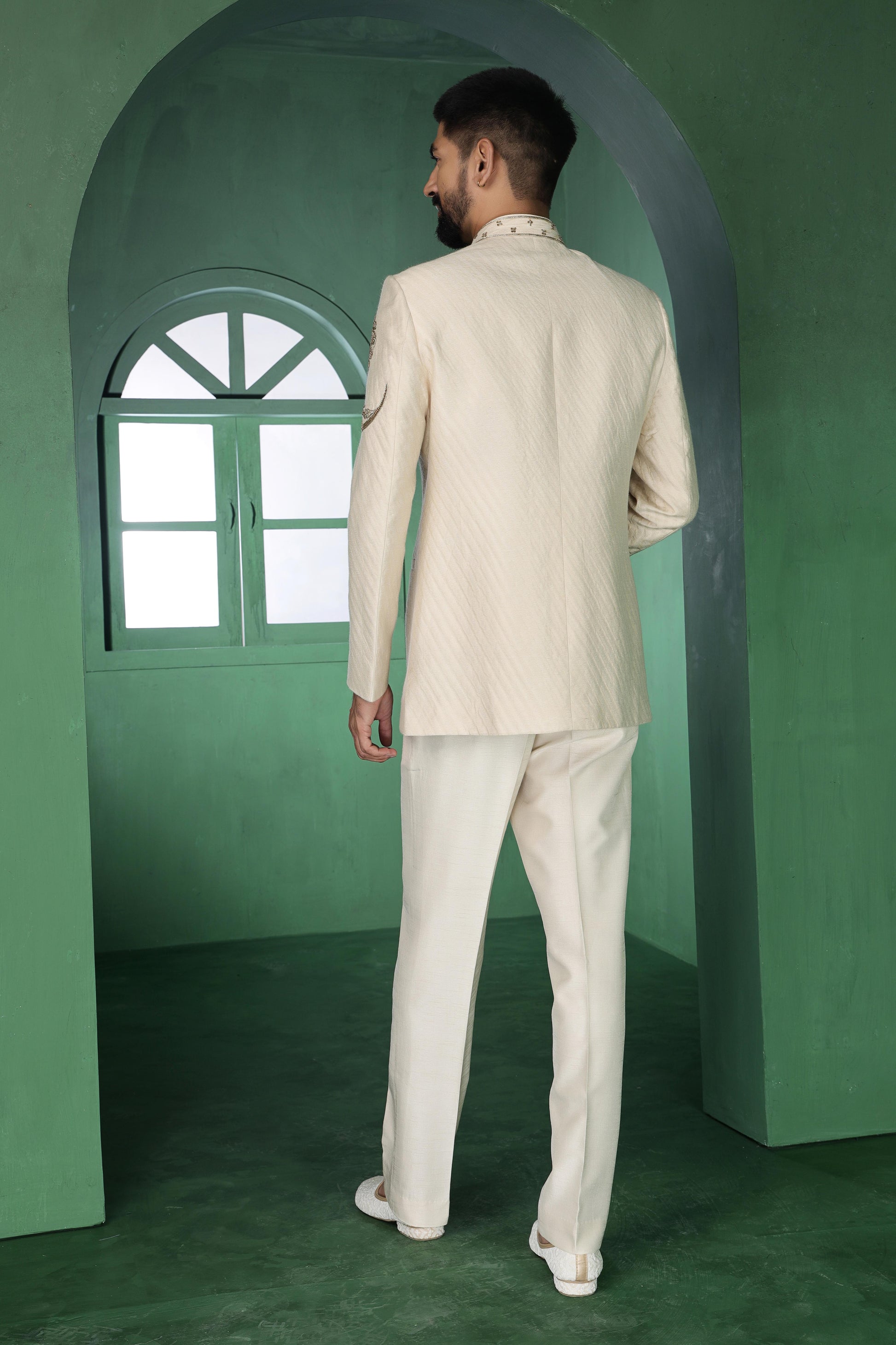 Light Beige Fish & Floral Bandgala