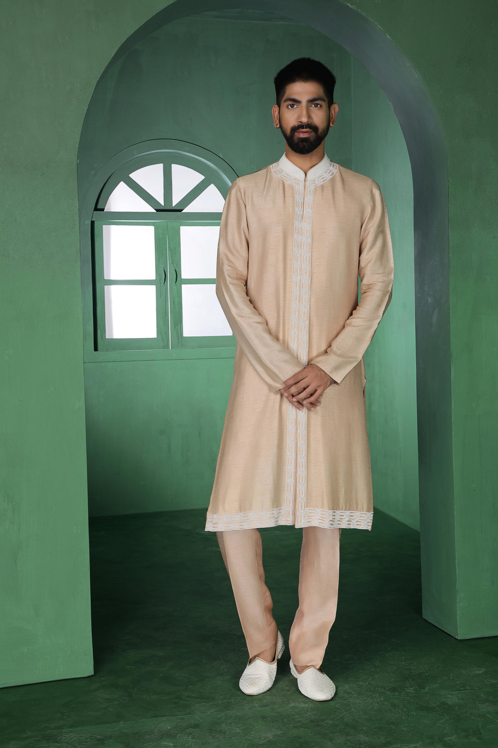 Beige Cutdana Indo-Western Set