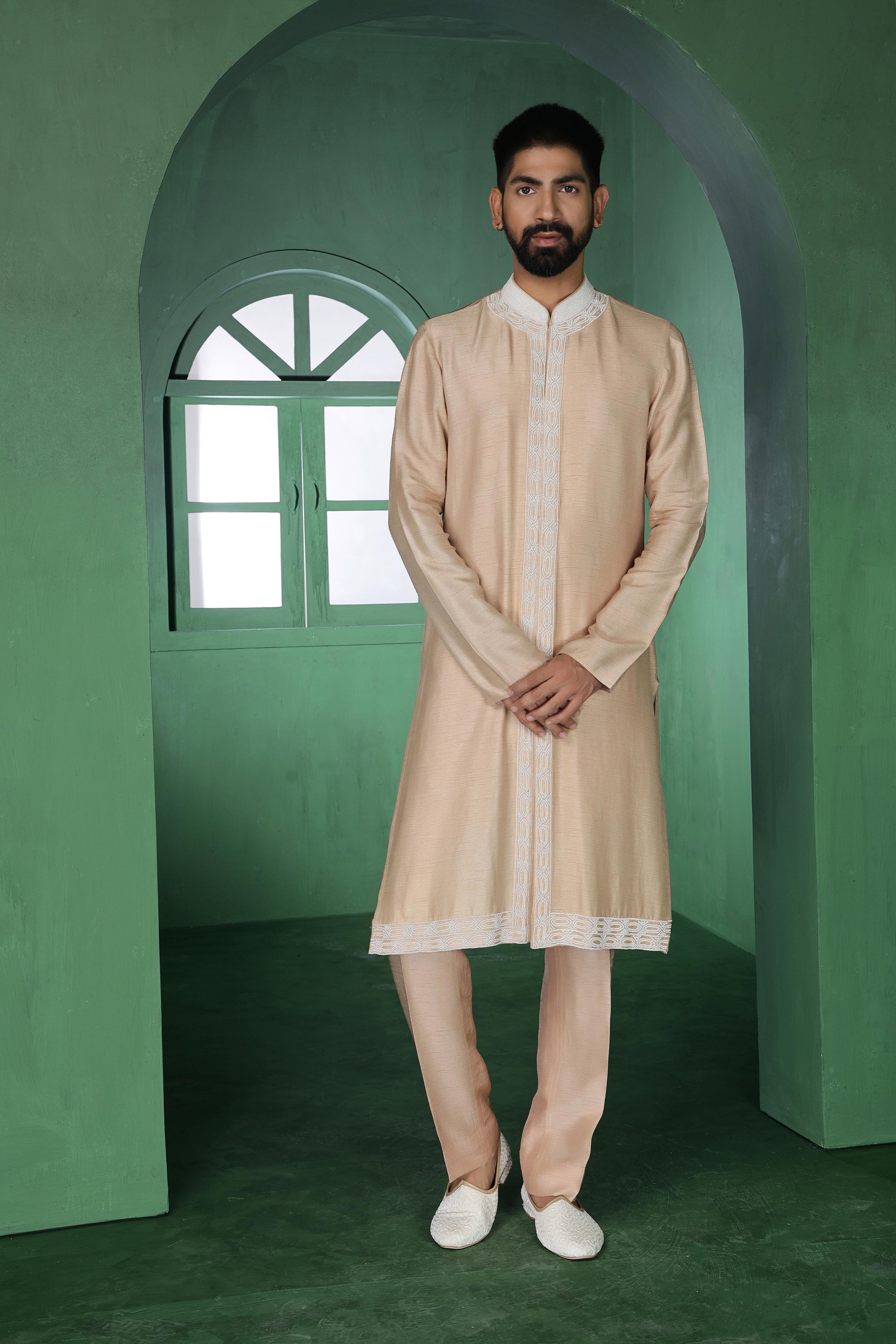 Beige Cutdana Indo-Western Set