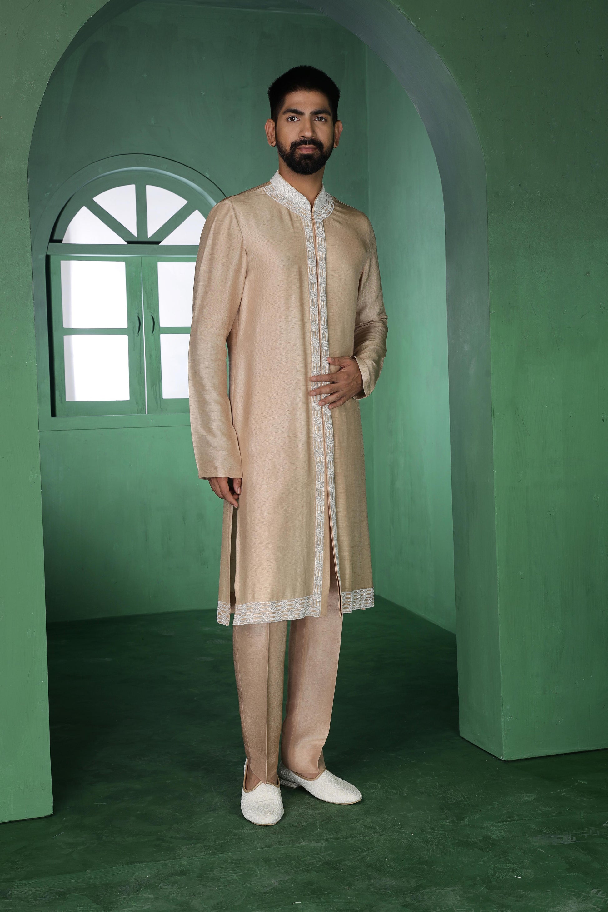 Beige Cutdana Indo-Western Set