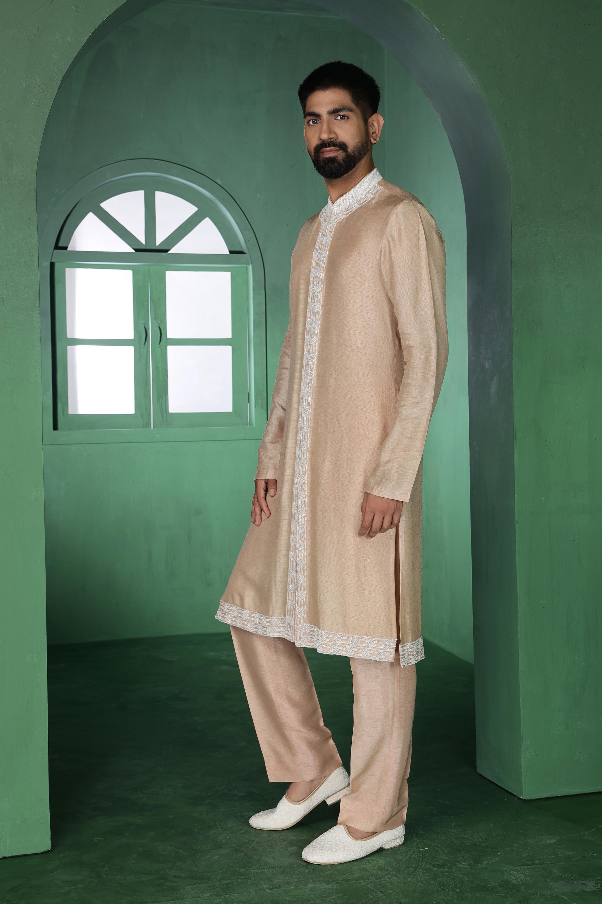 Beige Cutdana Indo-Western Set