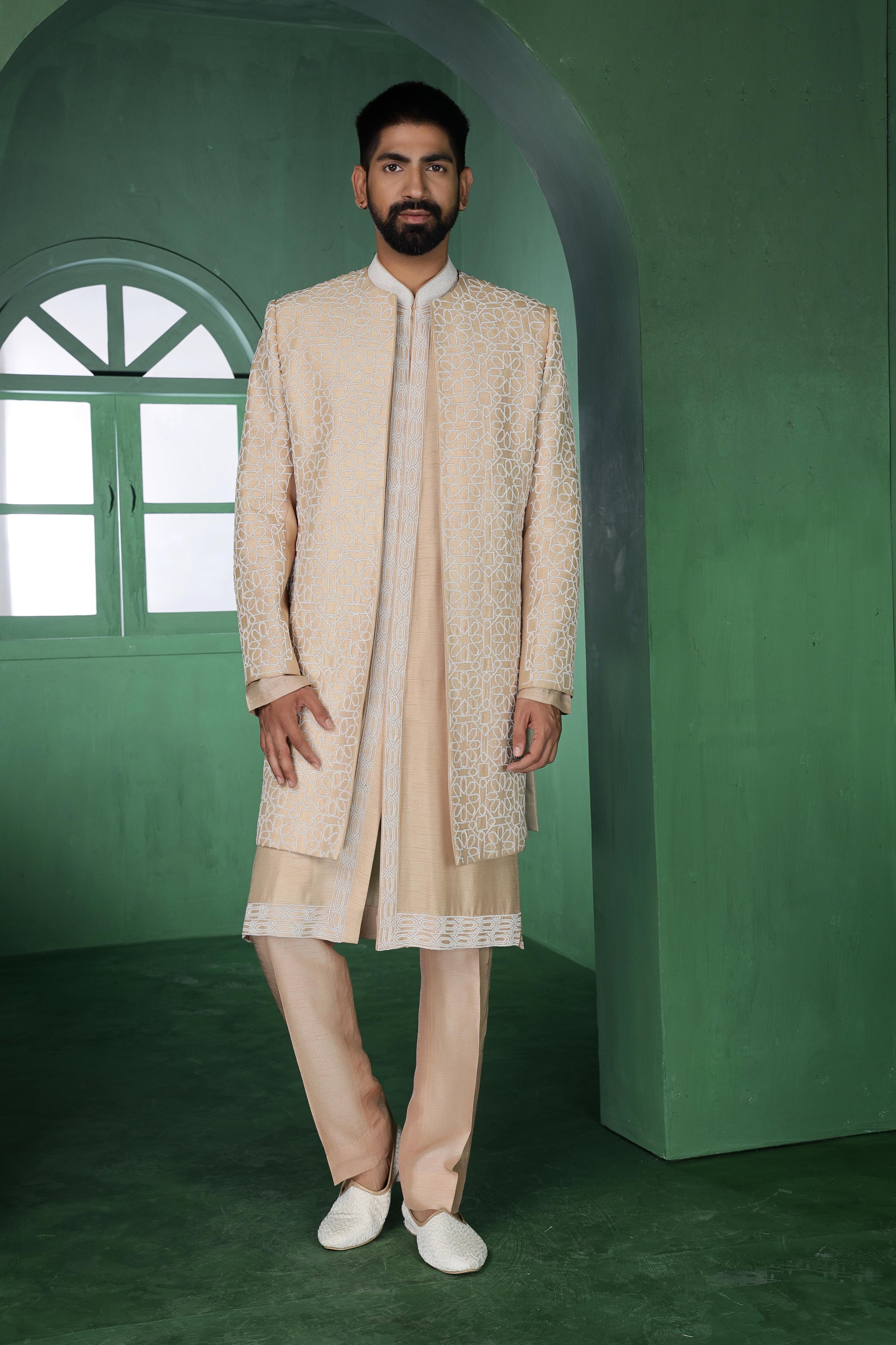 Beige Cutdana Indo-Western Set