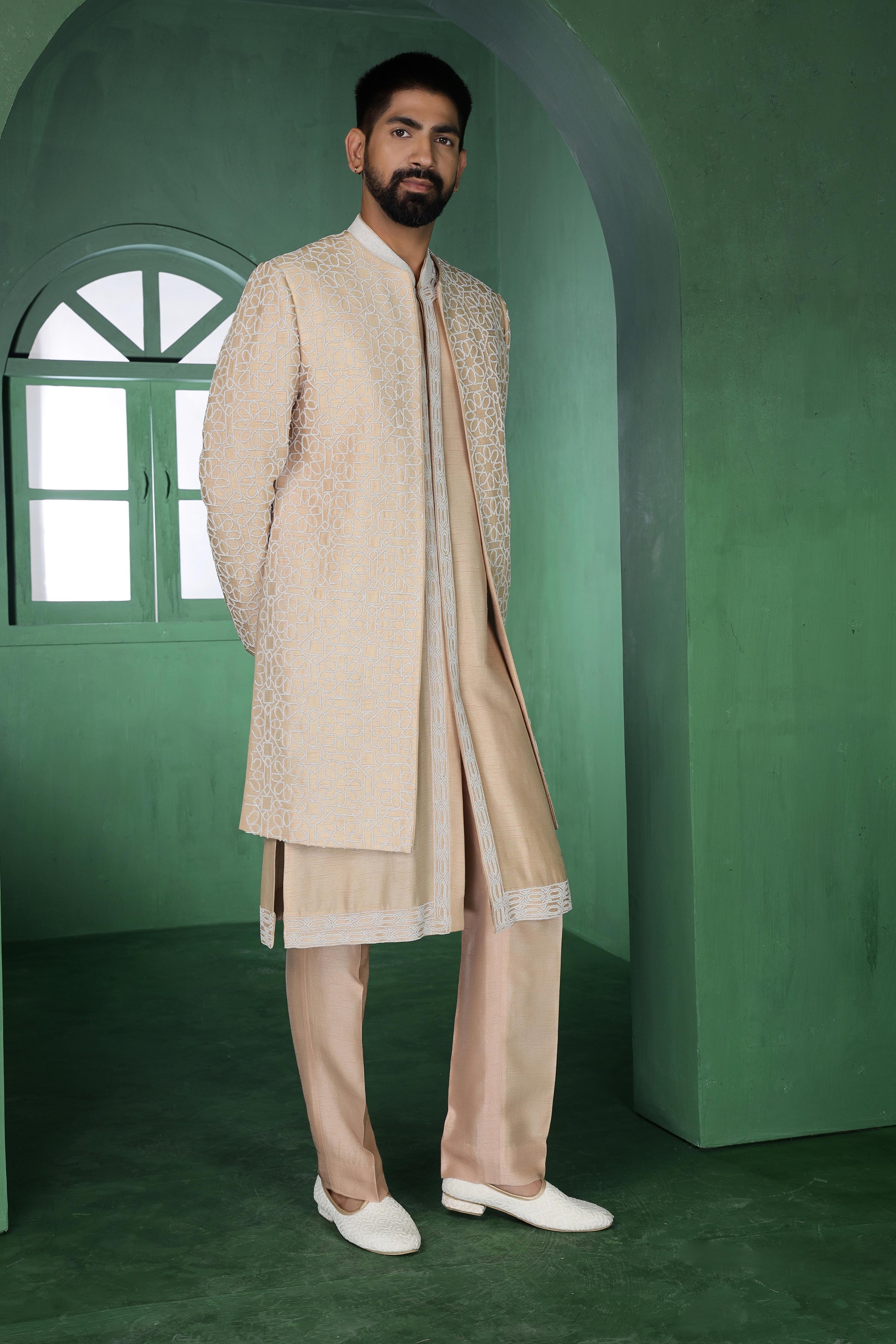 Beige Cutdana Indo-Western Set