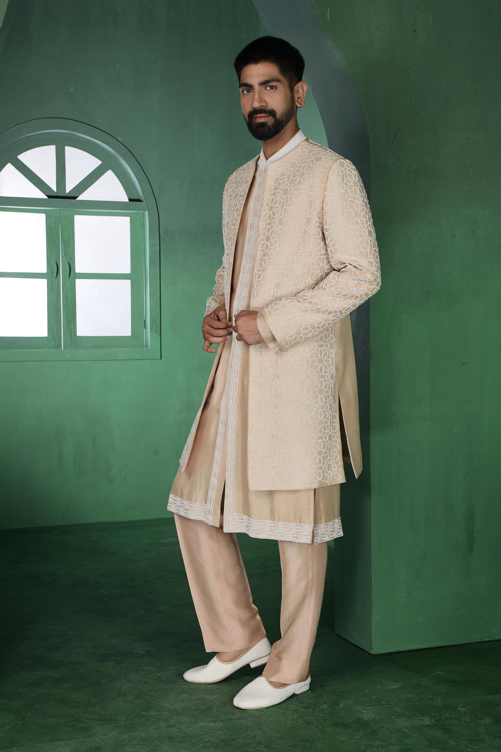 Beige Cutdana Indo-Western Set