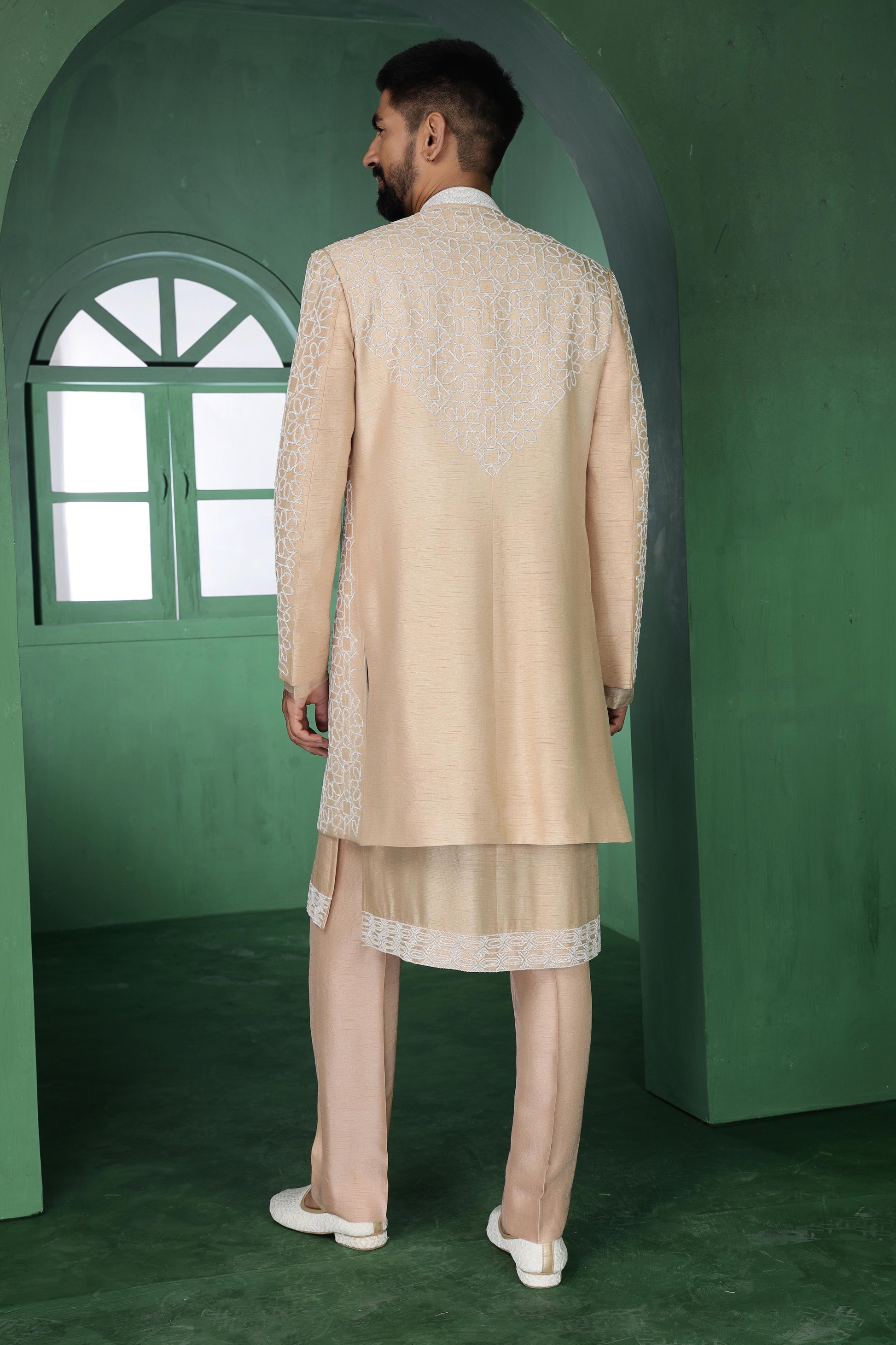 Beige Cutdana Indo-Western Set