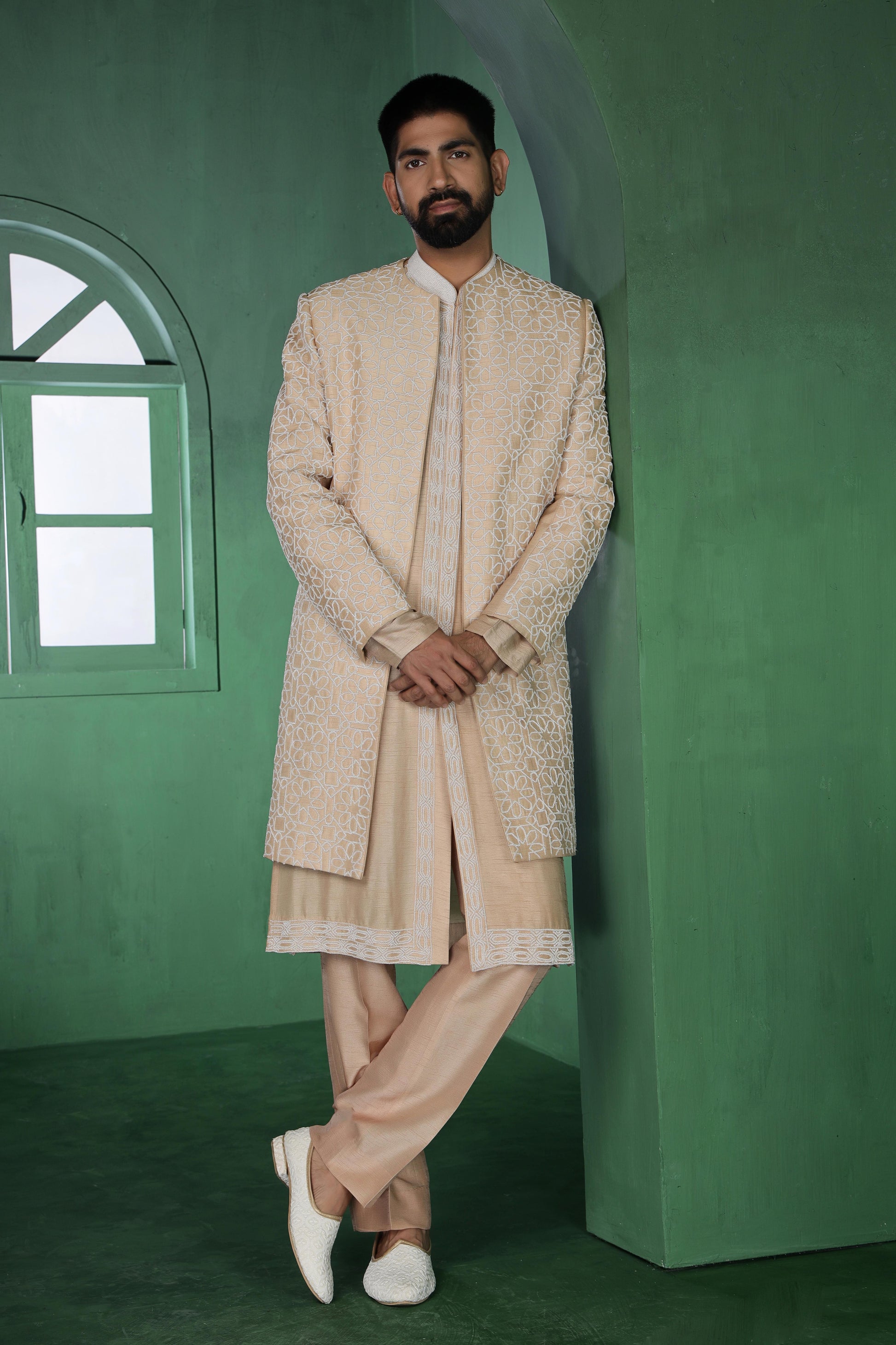 Beige Cutdana Indo-Western Set