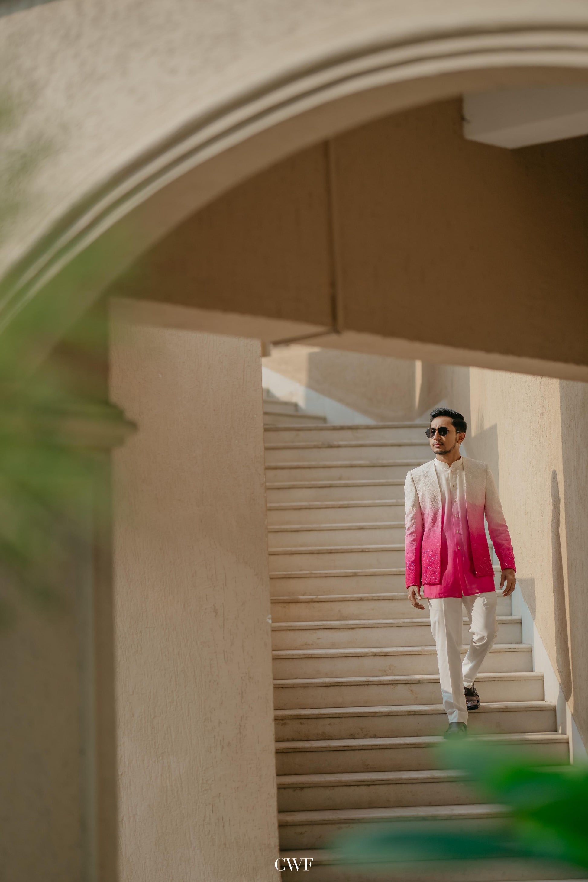 Pink-White Ombre Sherwani Outfit