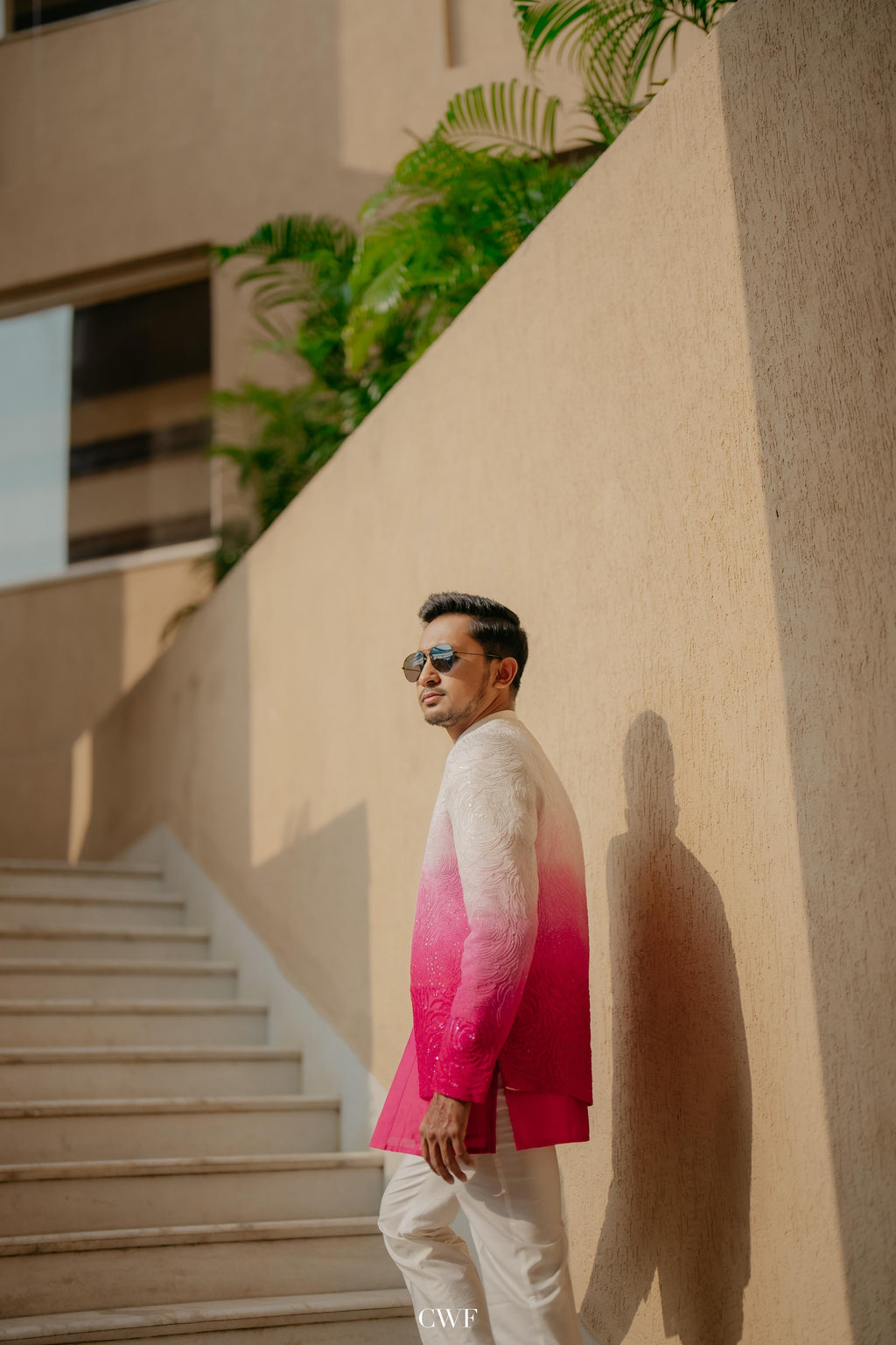 Pink-White Ombre Sherwani Outfit