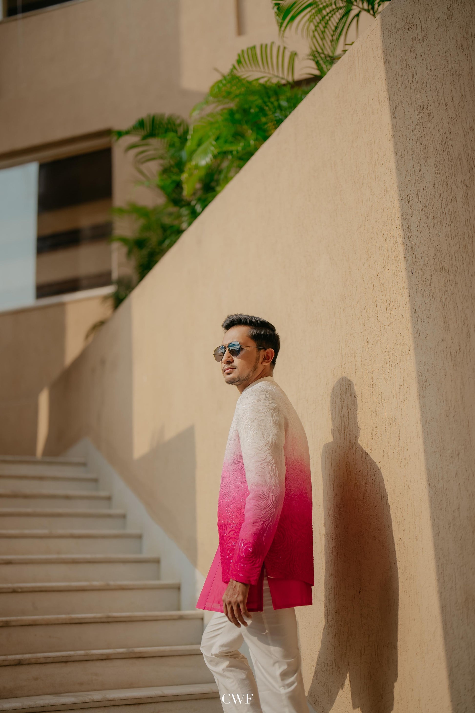 Pink-White Ombre Sherwani Outfit