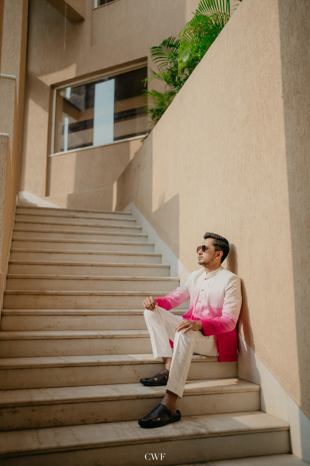 Pink-White Ombre Sherwani Outfit