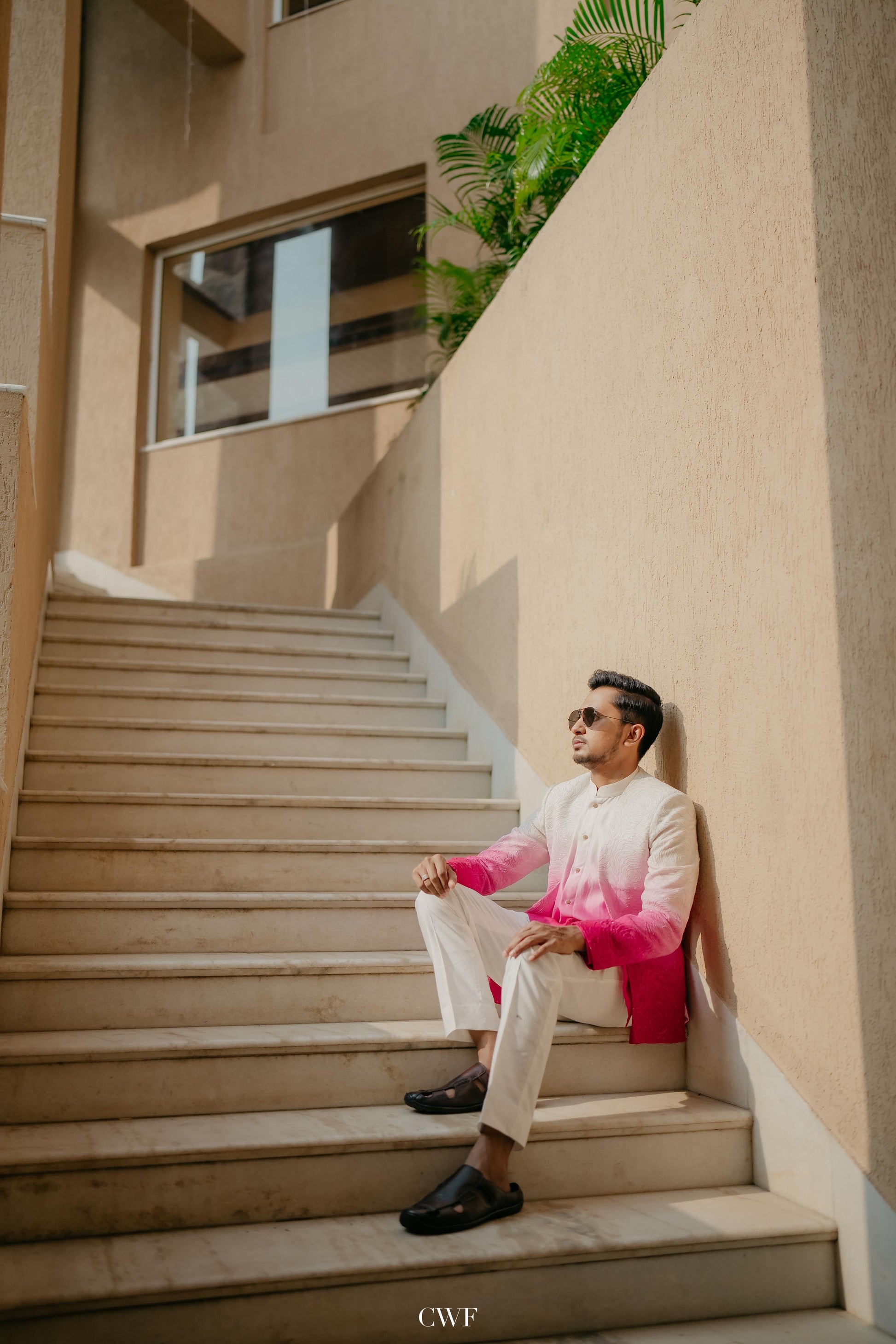 Pink-White Ombre Sherwani Outfit