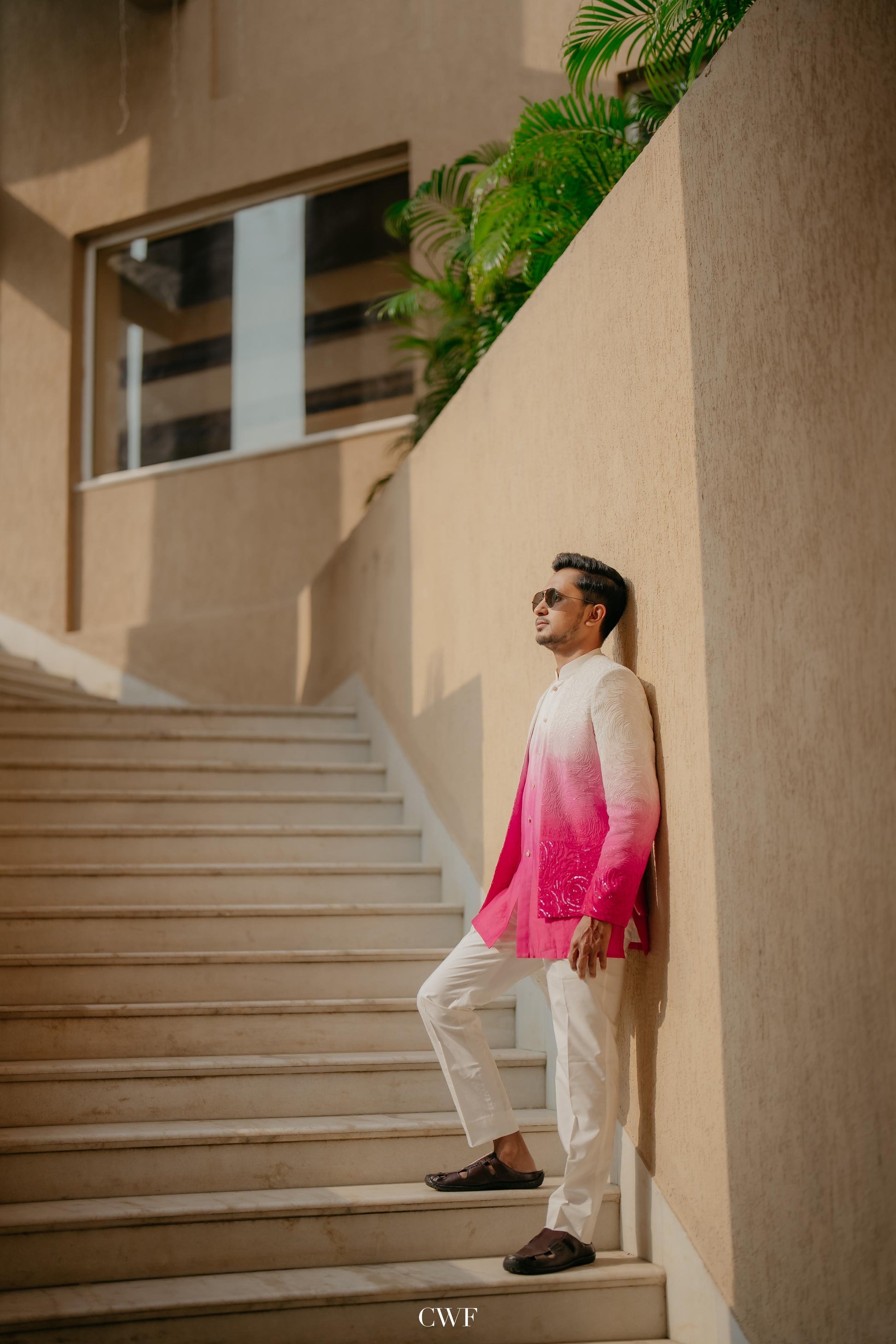 Pink-White Ombre Sherwani Outfit