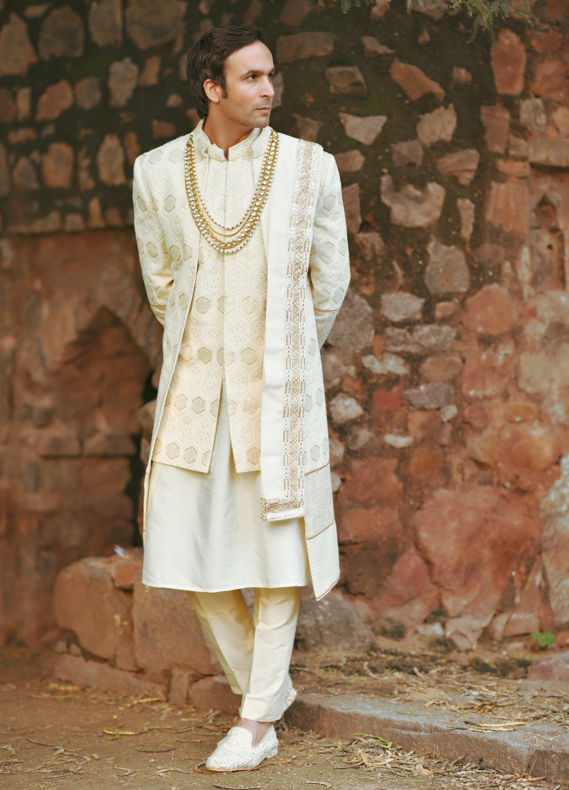 Lucknowi sheewani set with jacket