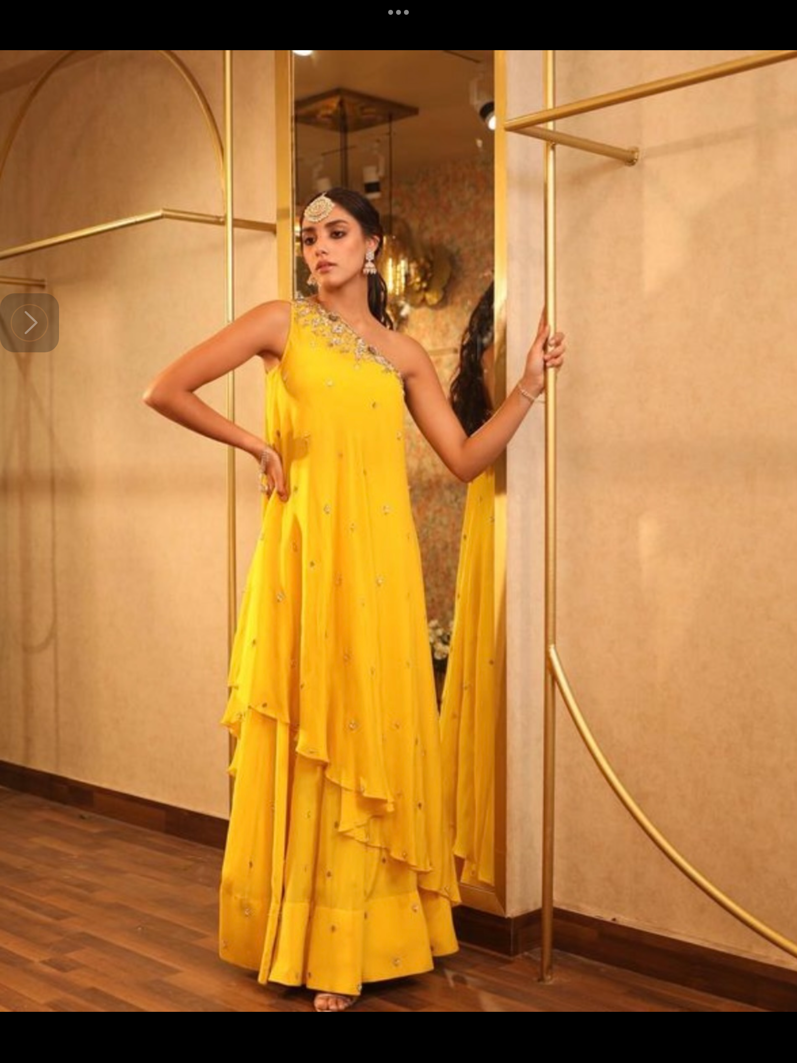 Peach One Shoulder Cape Set with Skirt – Mirror, Sequin, Cutdana & Dabka Embroidery in Crepe