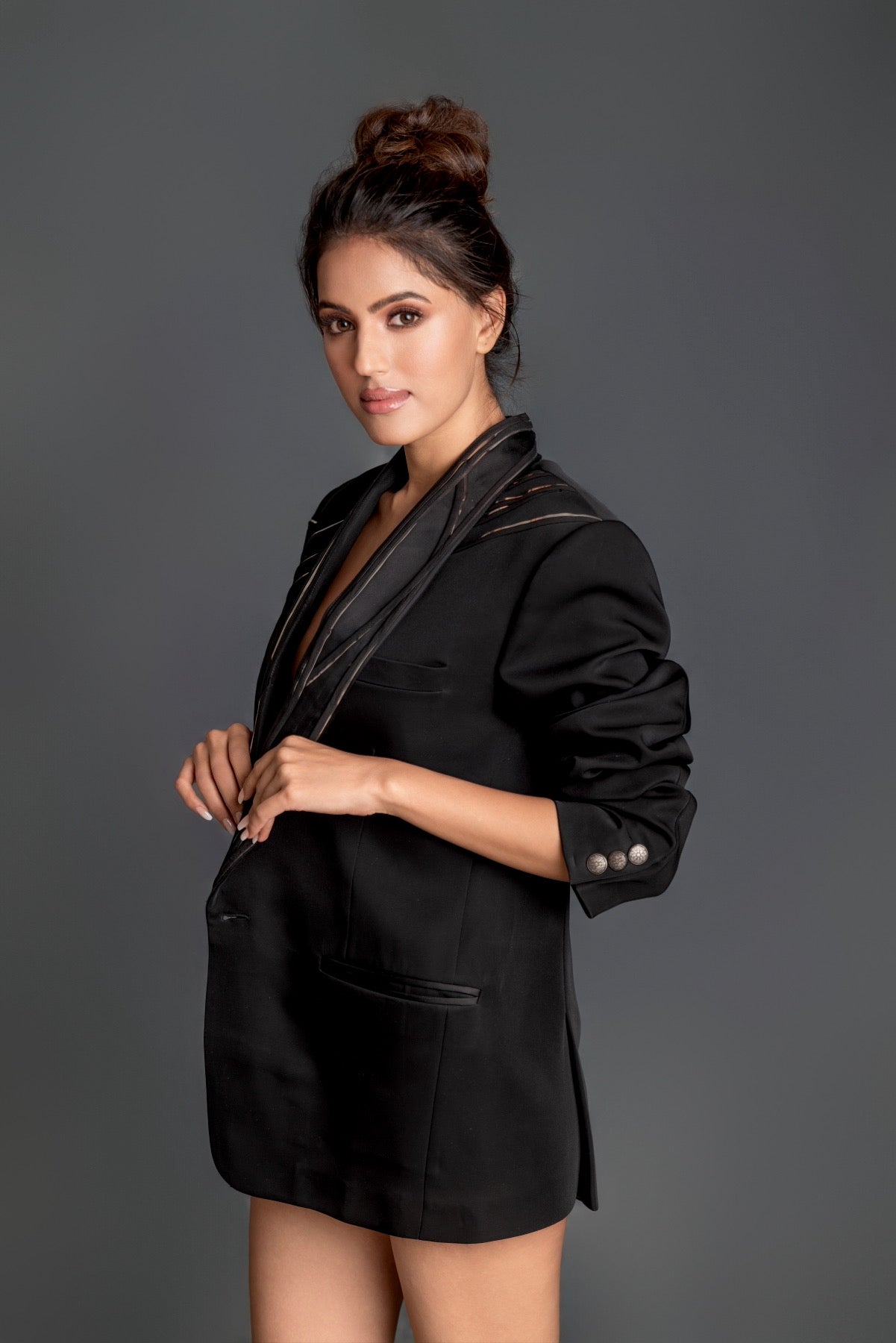 Black Metallic Blazer Dress