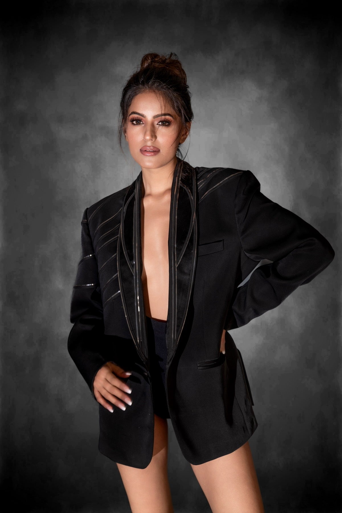Black Metallic Blazer Dress