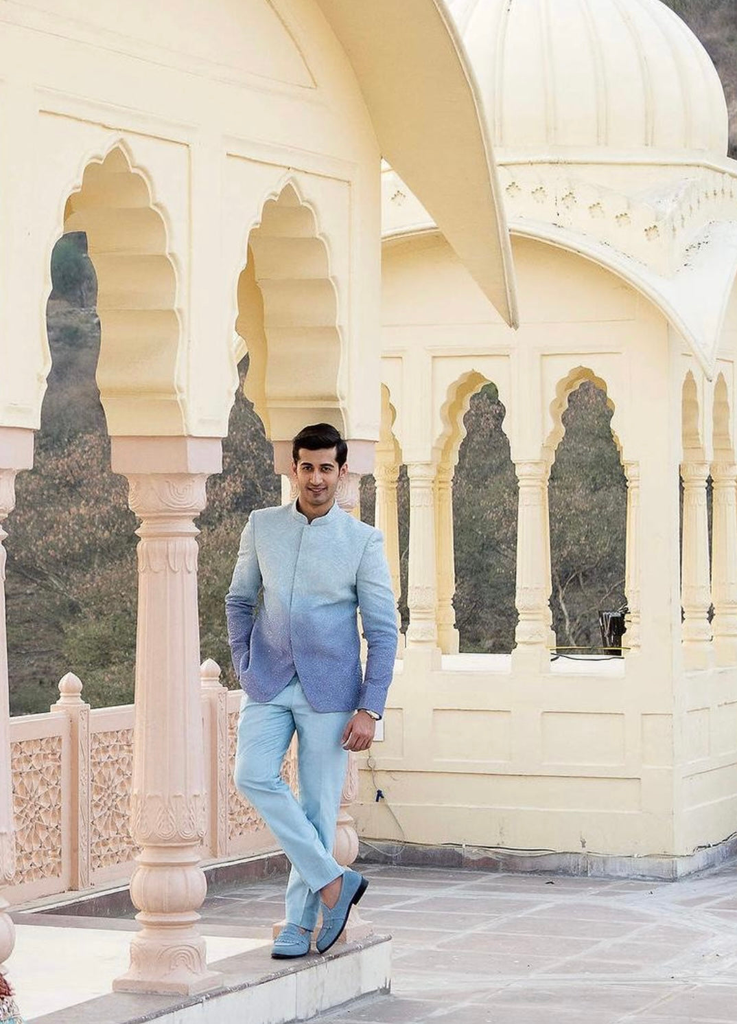 Sky Blue Ombre Bandhgala Suit